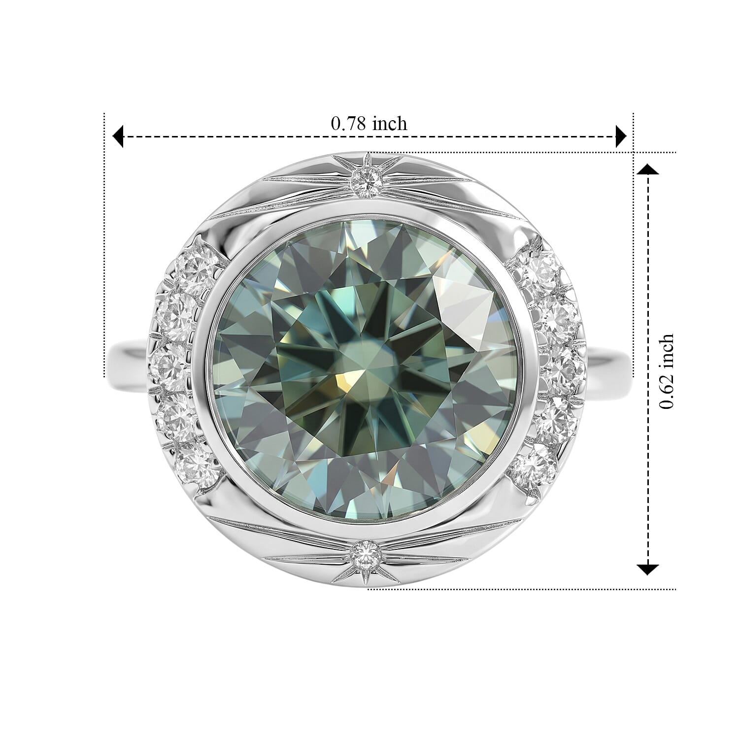 Certified and Appraised D'Joy Mint Green and White Moissanite 4.80 ctw Ring in Rhodium Over Sterling Silver (Size 6.0)