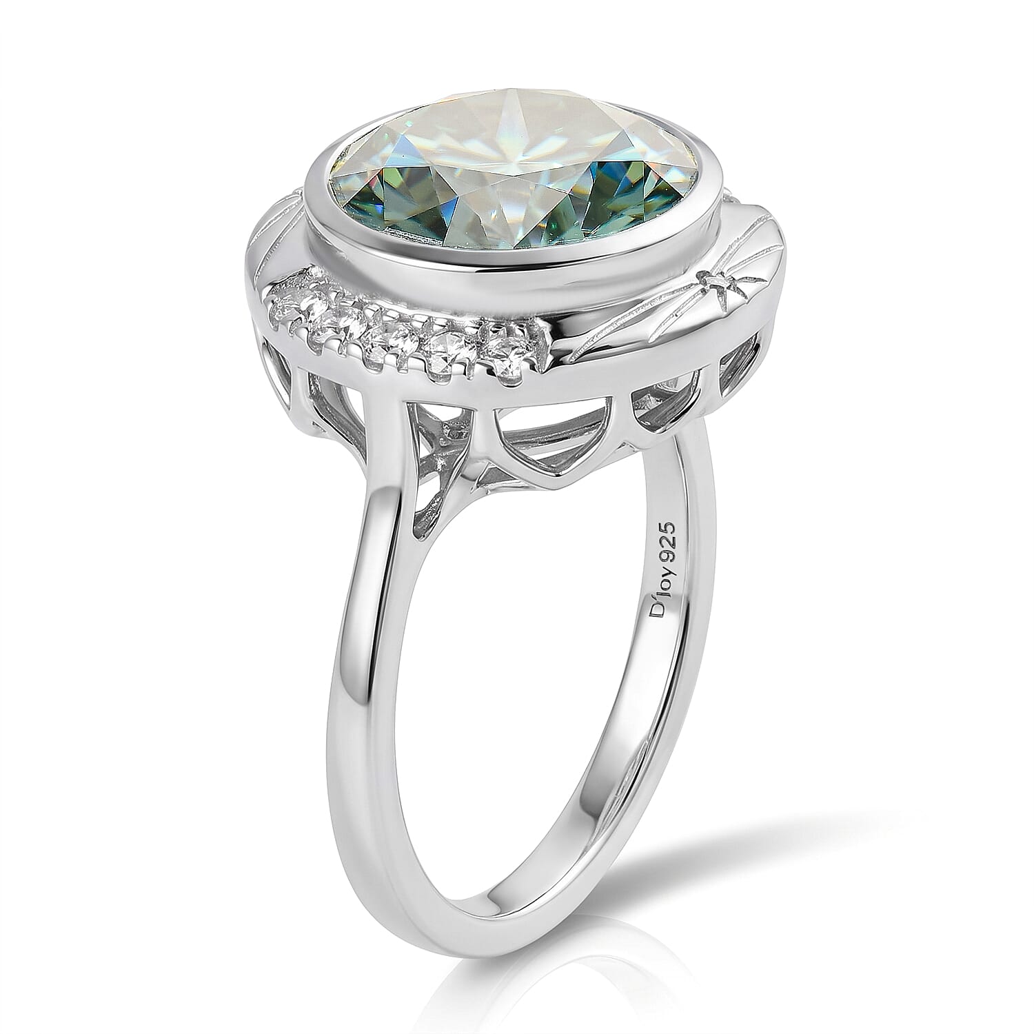 Certified and Appraised D'Joy Mint Green and White Moissanite 4.80 ctw Ring in Rhodium Over Sterling Silver (Size 7.0)
