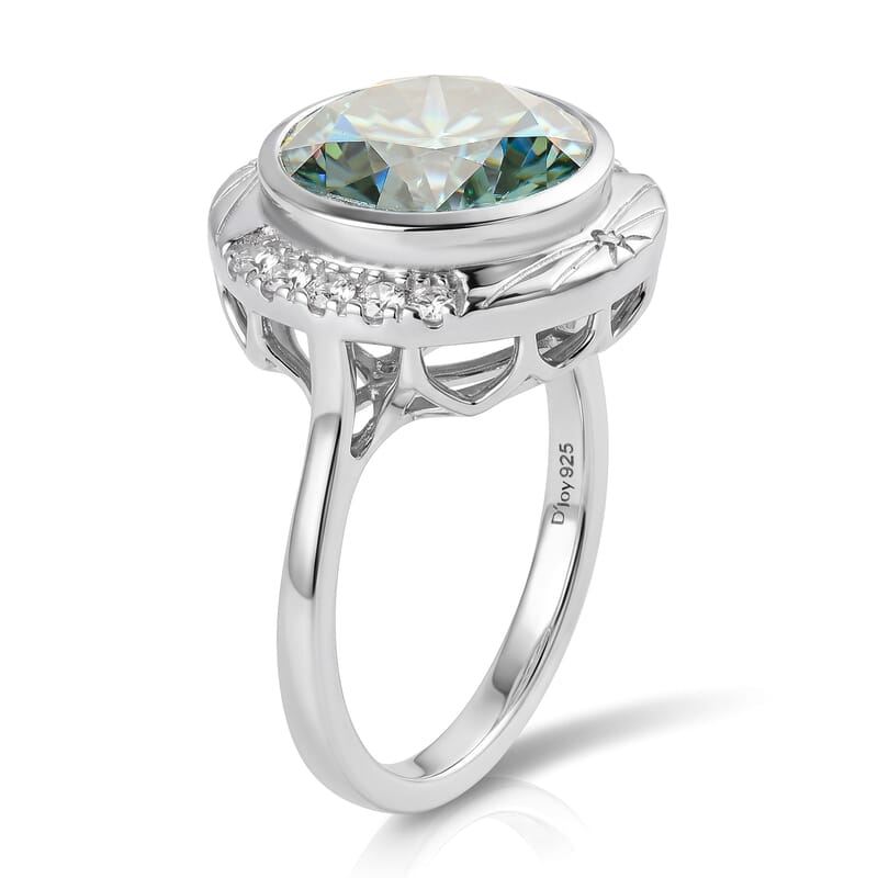 Certified and Appraised D'Joy Mint Green and White Moissanite 4.80 ctw Ring in Rhodium Over Sterling Silver (Size 7.0)