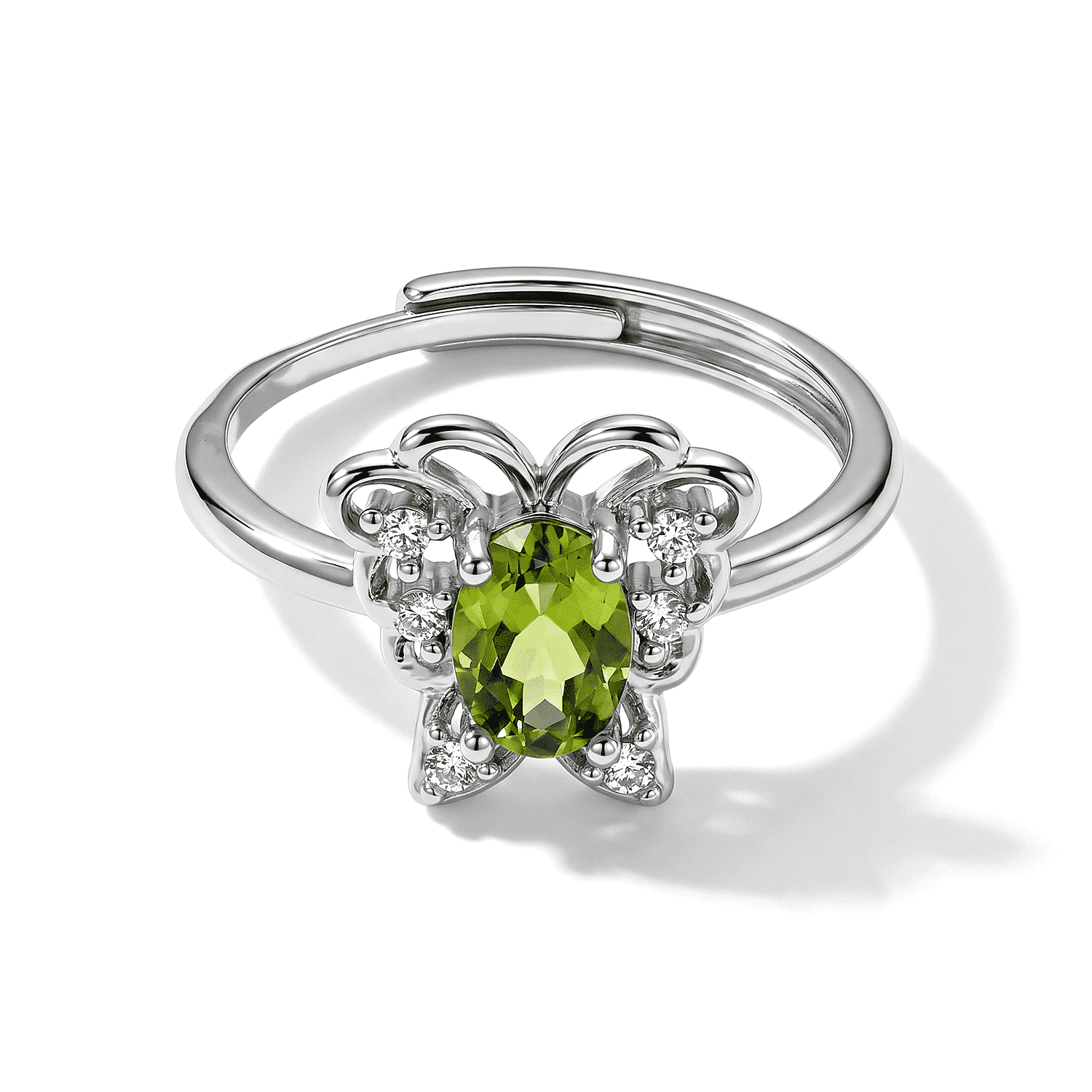 Peridot and Simulated Diamond 1.80 ctw Ring in Silvertone (Adjustable)