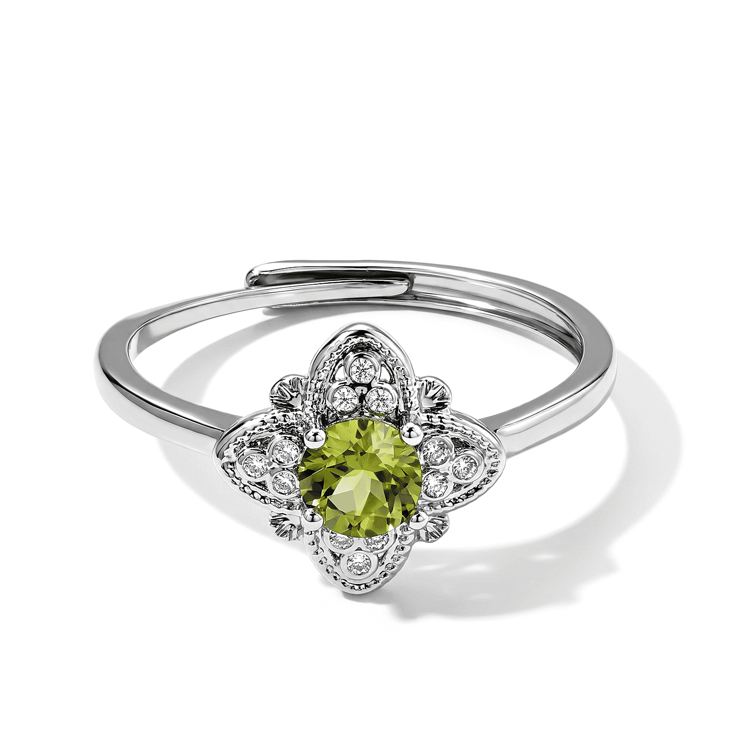 Peridot and Simulated Diamond 1.30 ctw Ring in Silvertone (Adjustable)