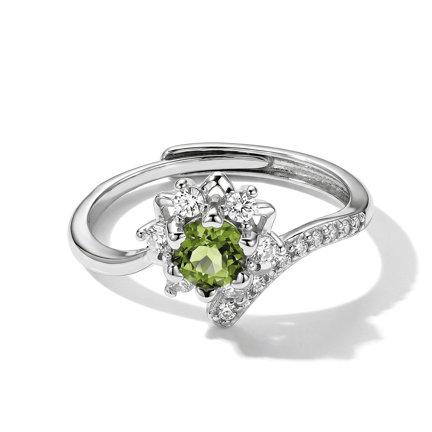 Peridot and Simulated Diamond 1.40 ctw Ring in Silvertone (Adjustable)