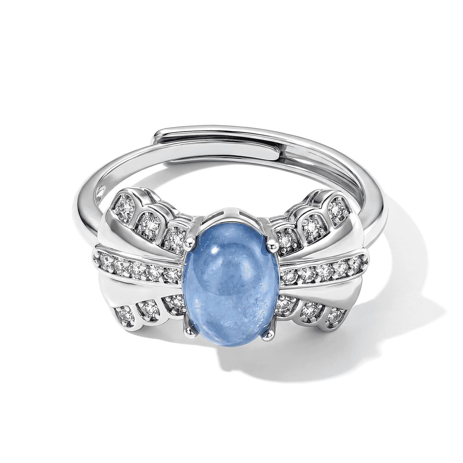 Aquamarine and Simulated Diamond 1.50 ctw Ring in Silvertone (Adjustable)