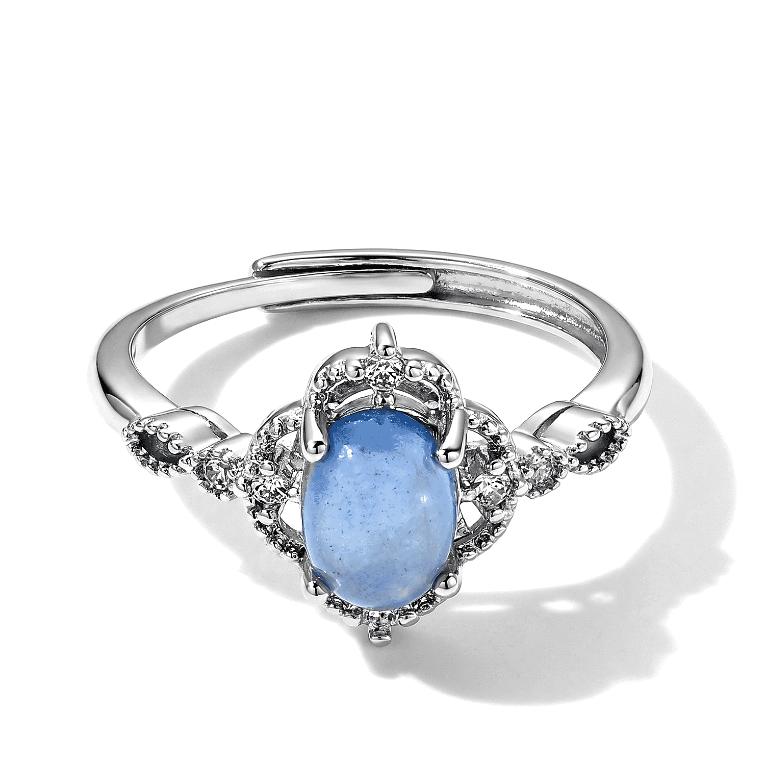 Aquamarine and Simulated Diamond 2.30 ctw Ring in Silvertone (Adjustable)
