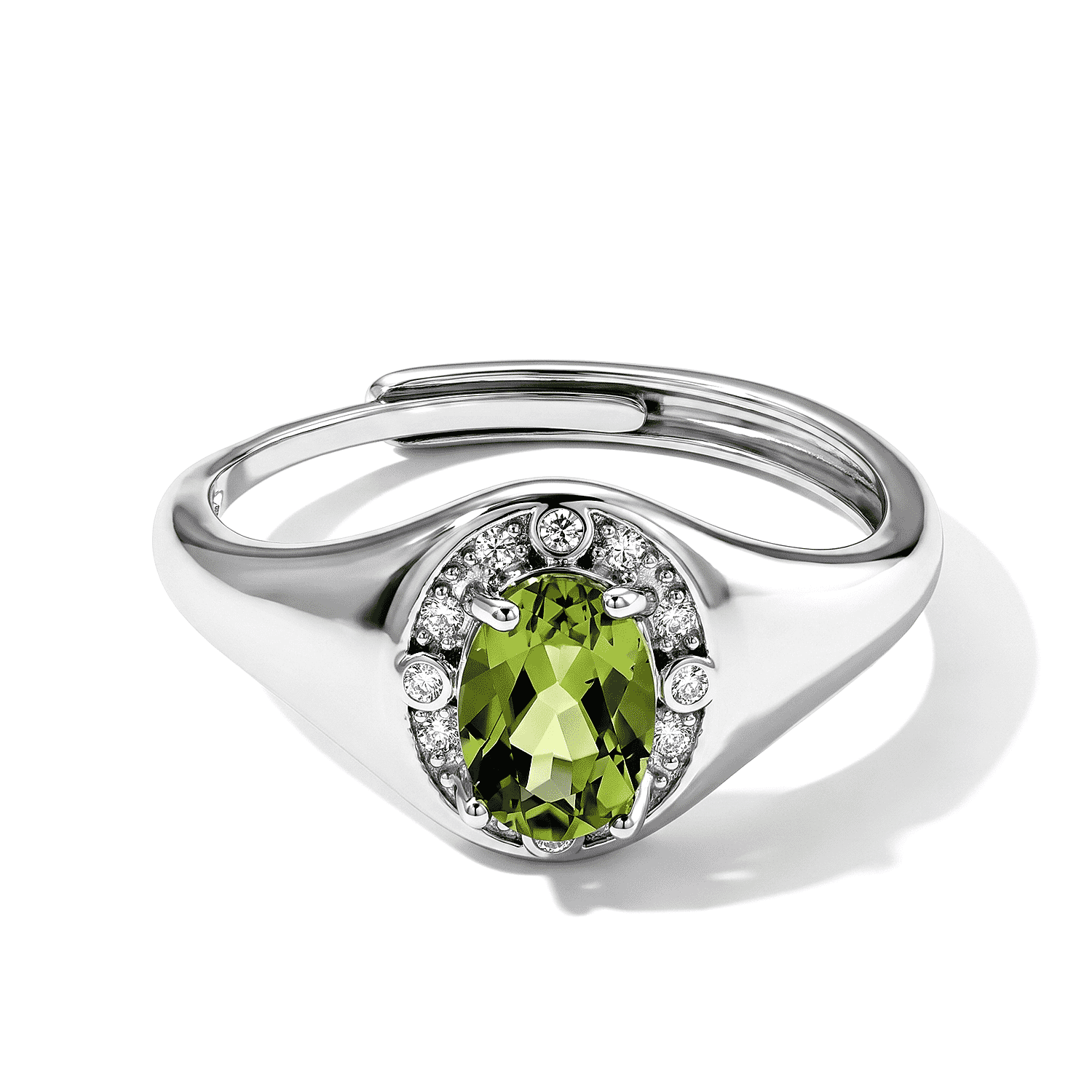 Peridot and Simulated Diamond 1.90 ctw Ring in Silvertone (Adjustable)