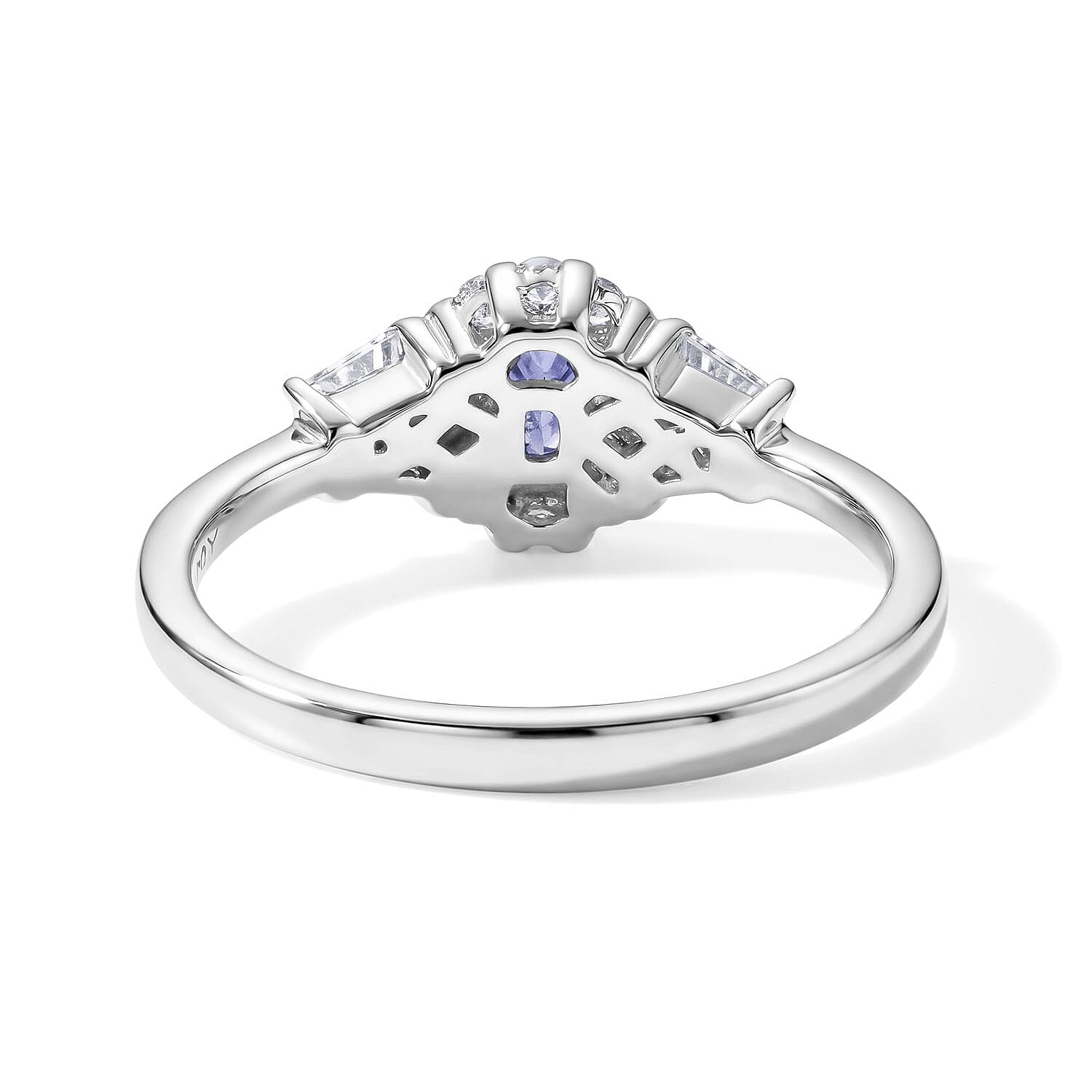 D'Joy Premium Ceylon Blue Sapphire and White Zircon 1.40 ctw Royal Bouquet Ring in Rhodium Over Sterling Silver (Size 5.0)
