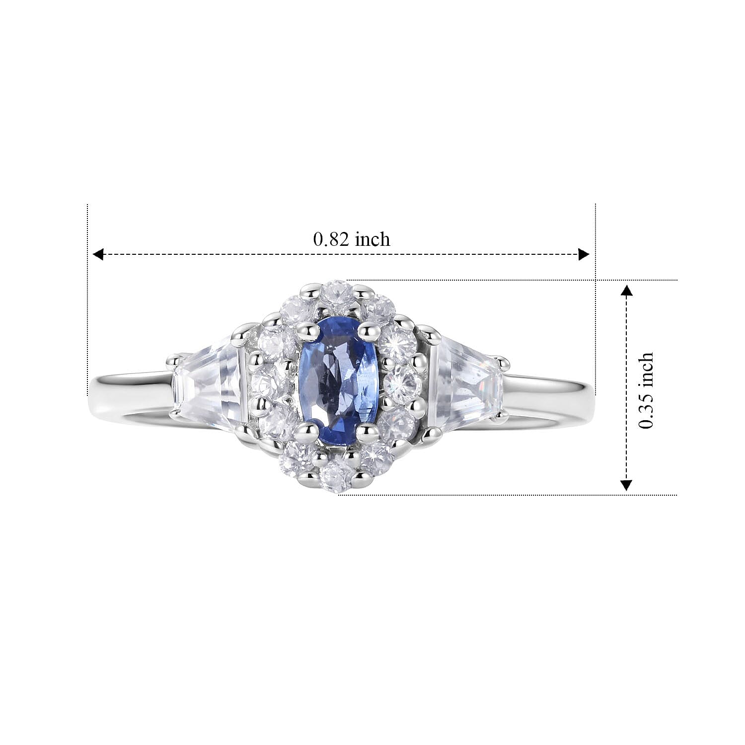 D'Joy Premium Ceylon Blue Sapphire and White Zircon 1.40 ctw Royal Bouquet Ring in Rhodium Over Sterling Silver (Size 5.0)