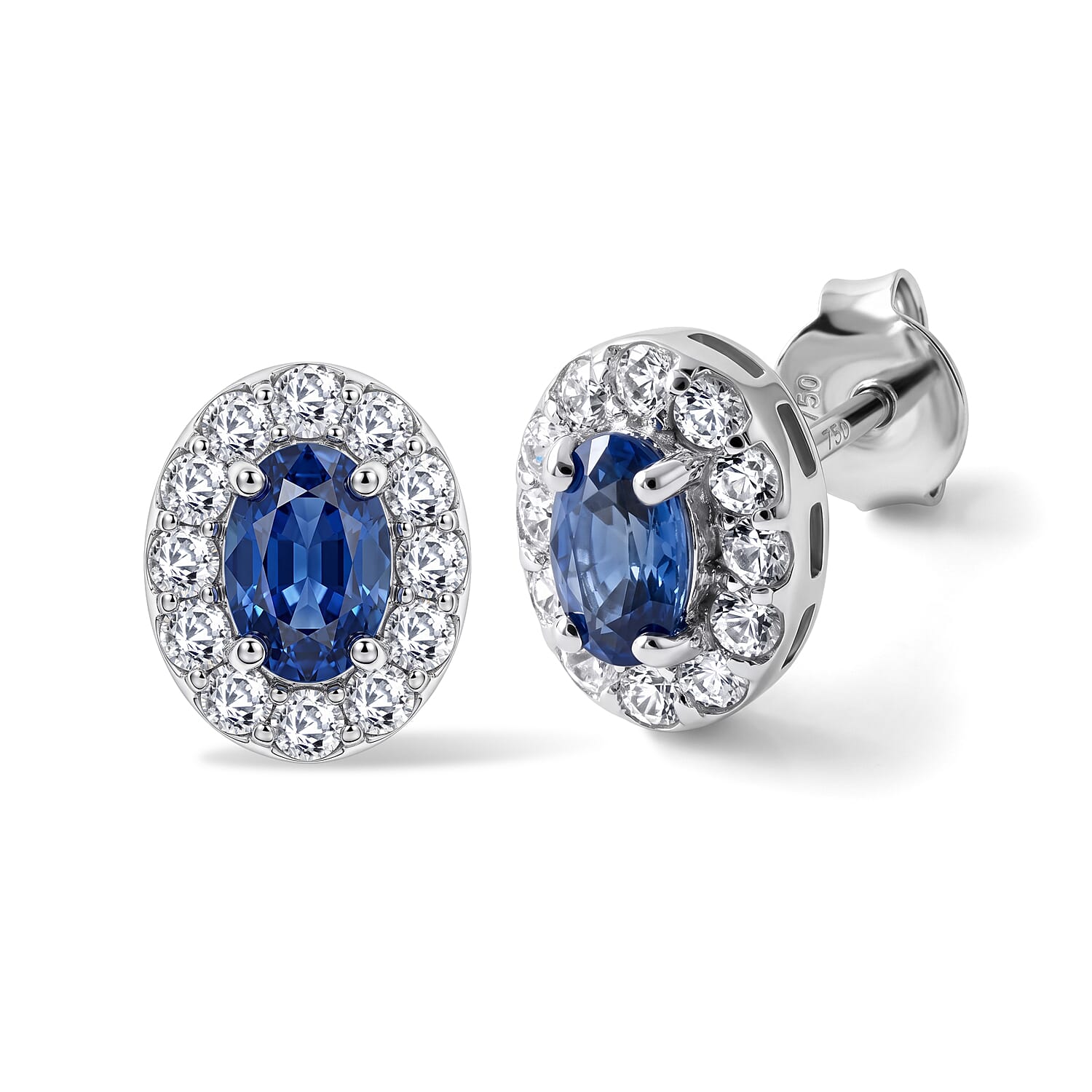 D'Joy Premium Ceylon Blue Sapphire and White Zircon 1.25 ctw Queen's Treasury Earrings in Rhodium Over Sterling Silver