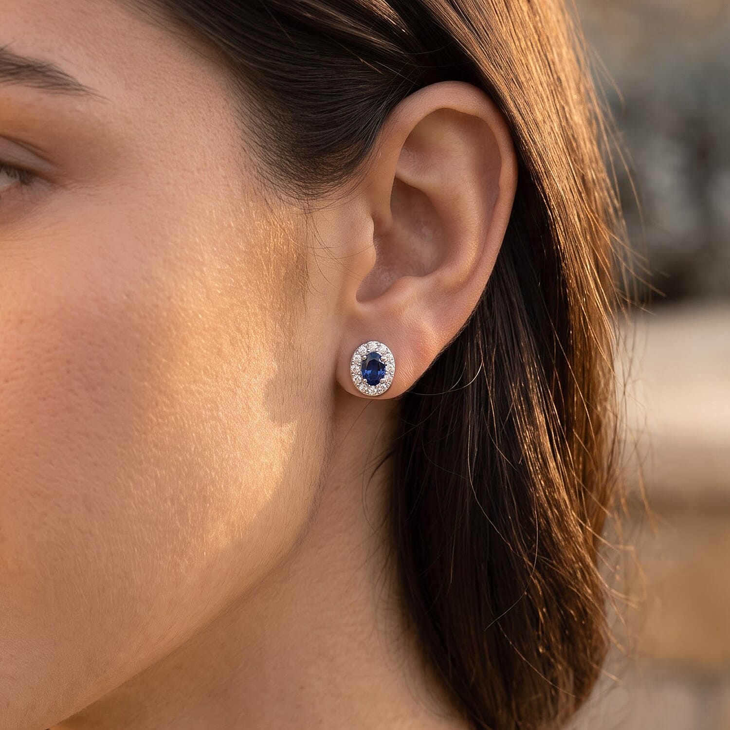 D'Joy Premium Ceylon Blue Sapphire and White Zircon 1.25 ctw Queen's Treasury Earrings in Rhodium Over Sterling Silver