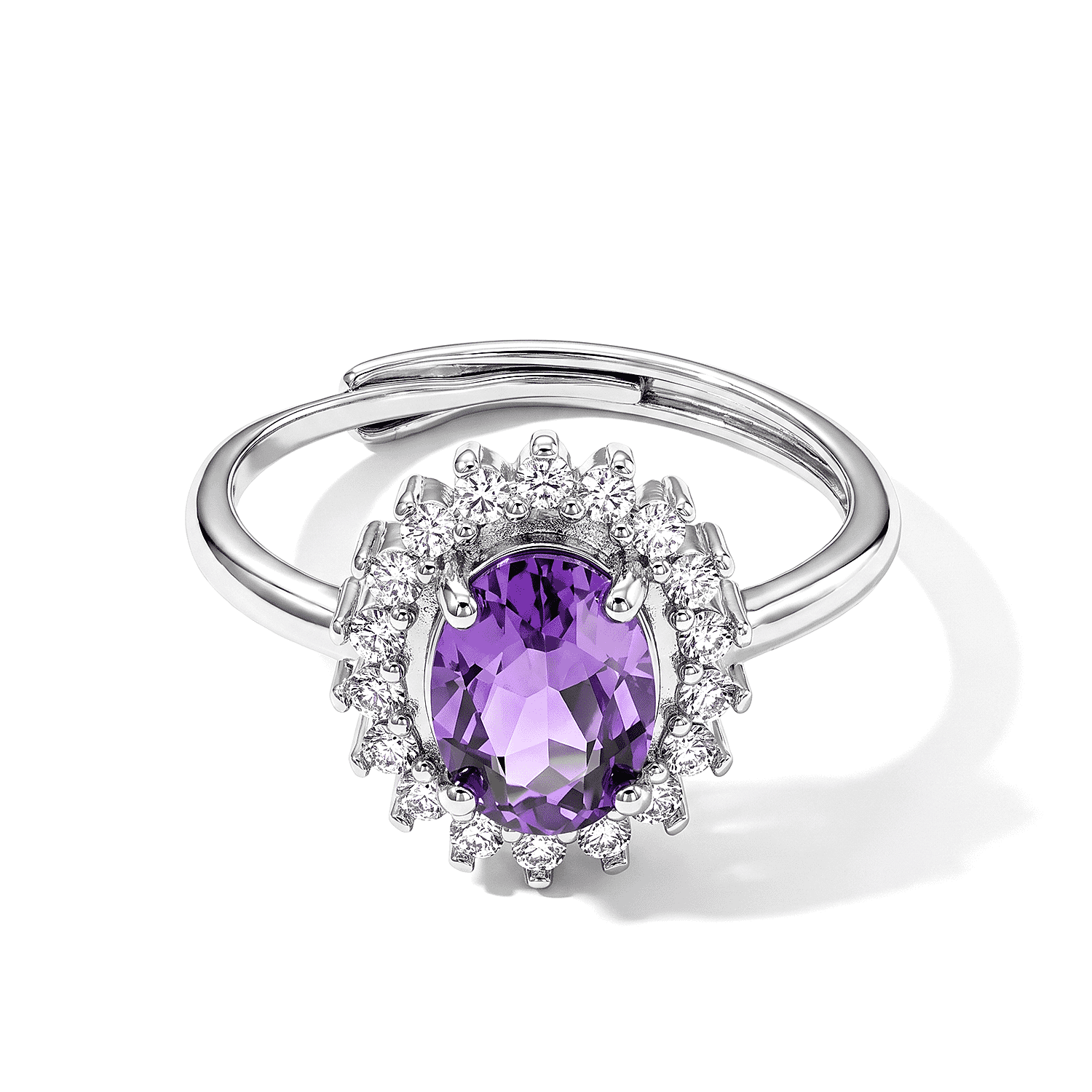 African Amethyst and Simulated Diamond 2.40 ctw Ring in Silvertone (Adjustable)