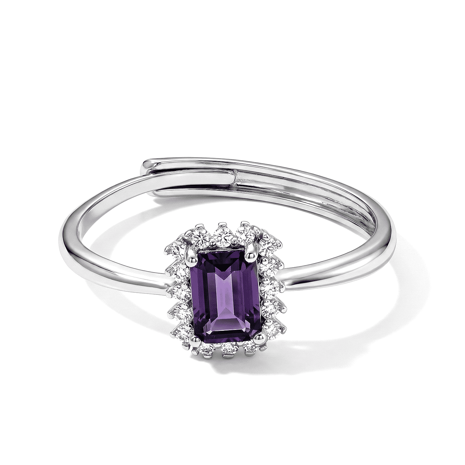 African Amethyst and Simulated Diamond 1.90 ctw Ring in Silvertone (Adjustable)