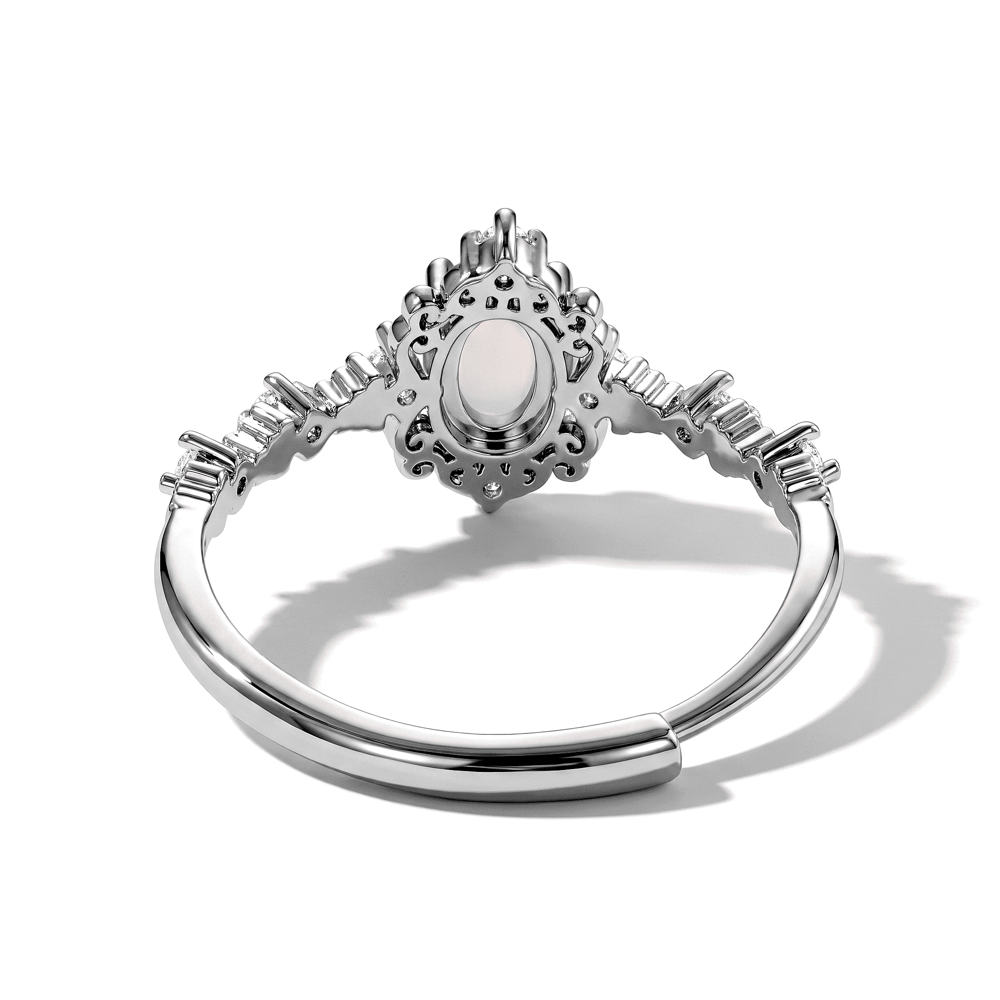 White Opal and Simulated Diamond 1.20 ctw Ring in Silvertone (Adjustable)