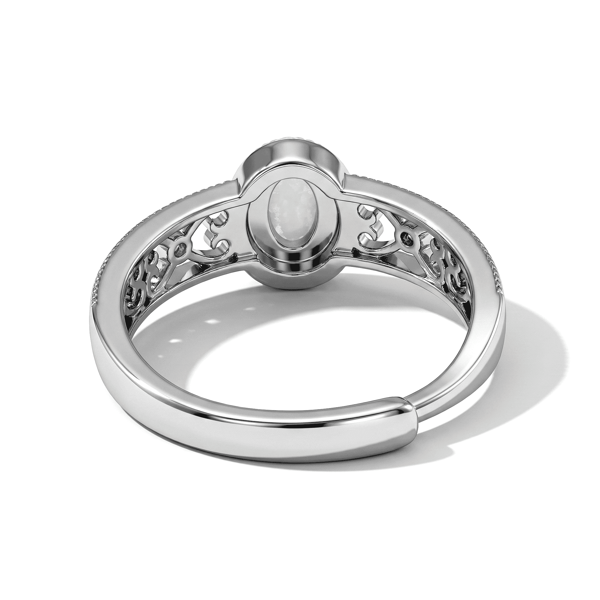 White Opal and Simulated Diamond 1.10 ctw Ring in Silvertone (Adjustable)