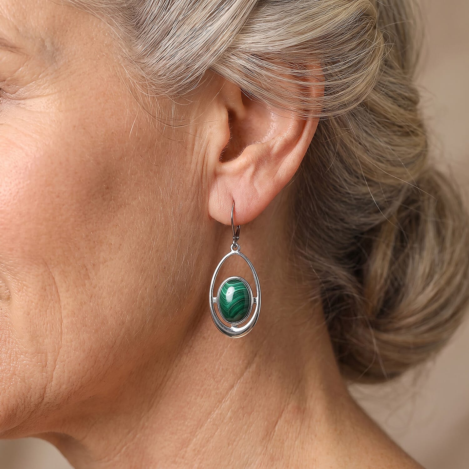 EverTrue African Malachite 18.00 ctw Earrings in Platinum Bond