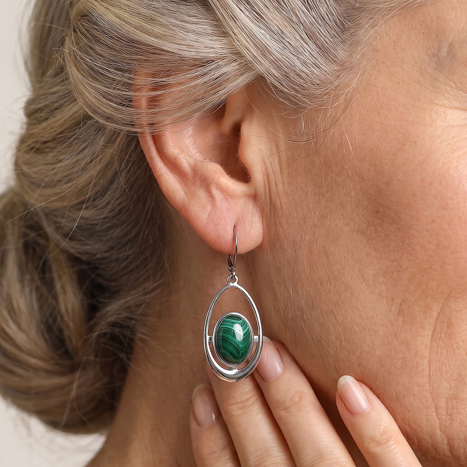 EverTrue African Malachite 18.00 ctw Earrings in Platinum Bond