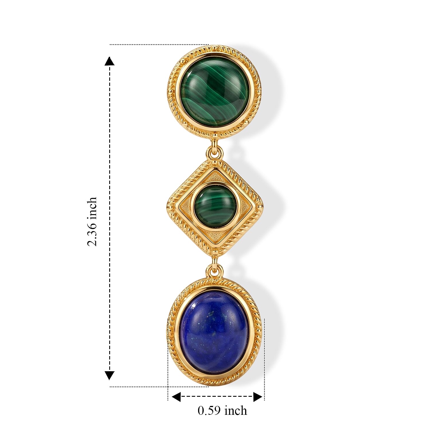 EverTrue Lapis Lazuli and African Malachite 23.40 ctw Dangling Earrings in 18K YG Plated