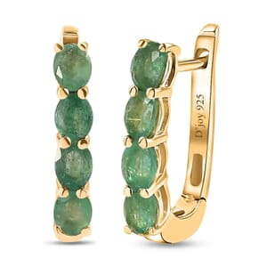 D'Joy Socoto Emerald 1.35 ctw Huggie Hoop Earrings in 14K Yellow Gold Over Sterling Silver