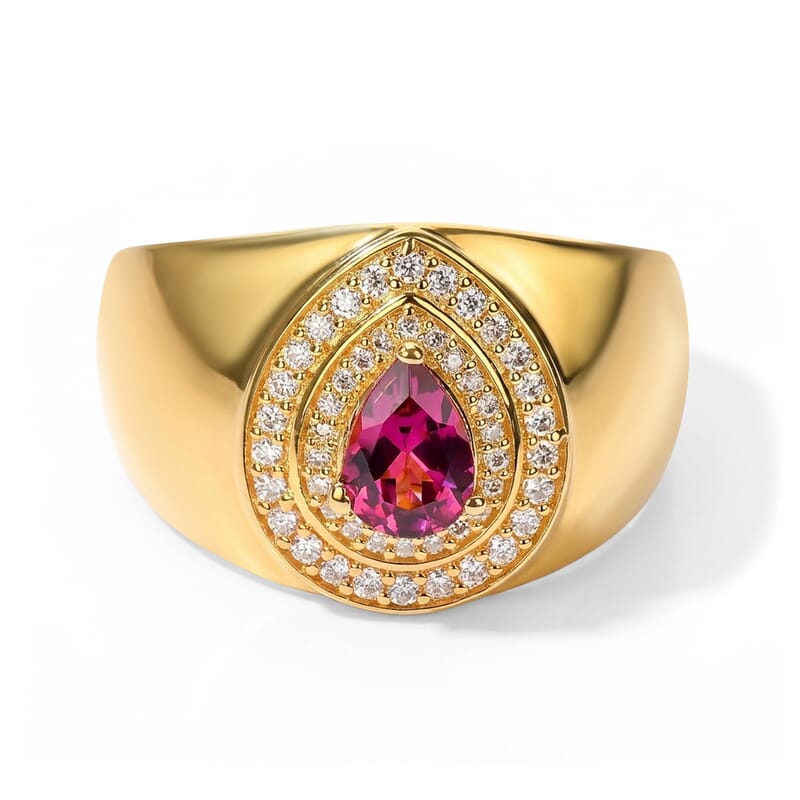 EverTrue Premium Tanzanian Wine Garnet and Moissanite 1.15 ctw Ring in 18K YG Plated (Size 5.0)