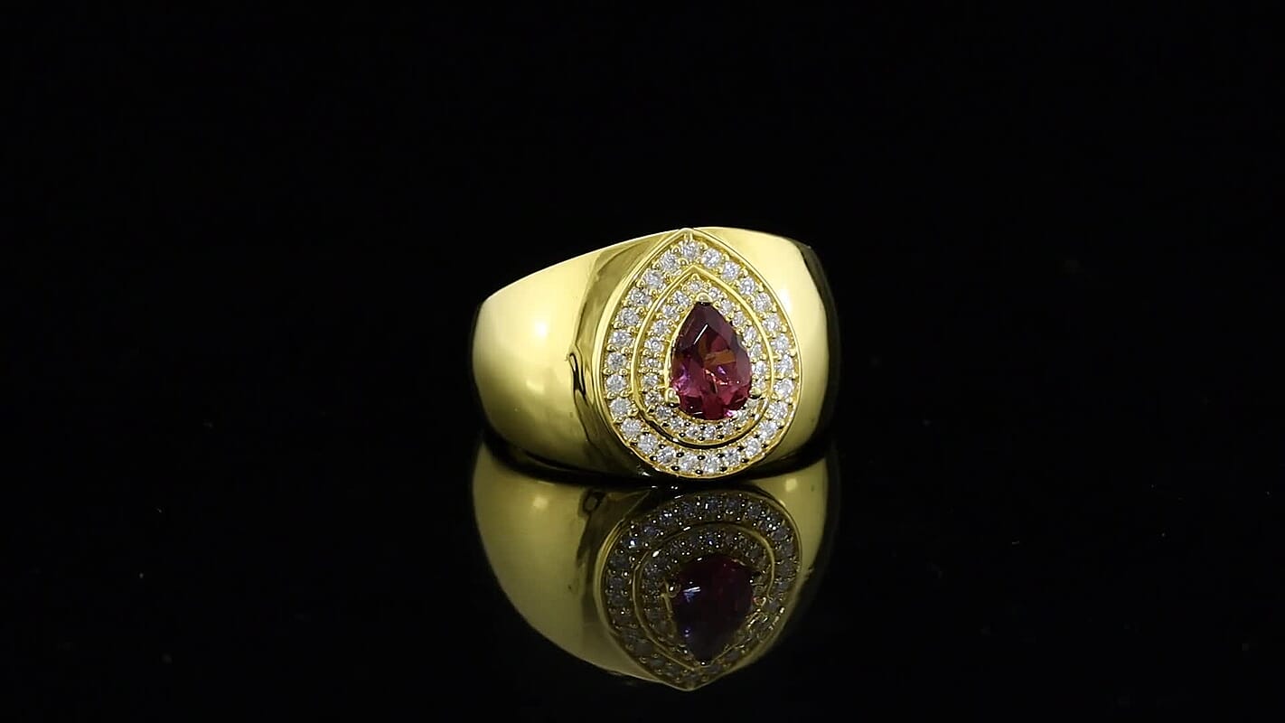EverTrue Premium Tanzanian Wine Garnet and Moissanite 1.15 ctw Ring in 18K YG Plated (Size 7.0)