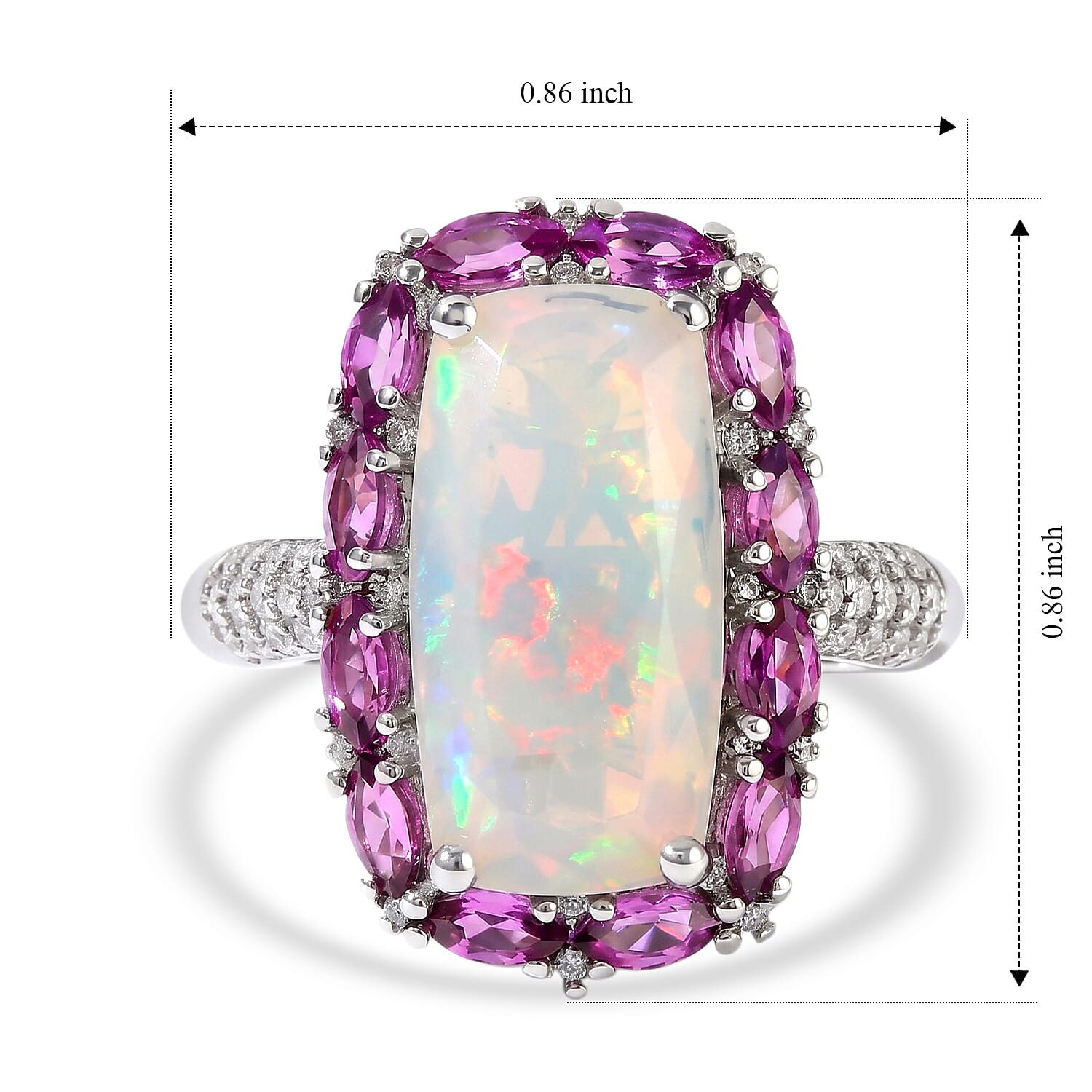 D'Joy Premium Ethiopian Welo Opal and Multi Gemstone 5.30 ctw Ethereal Prism Ring in Rhodium Over Sterling Silver (Size 7.0)
