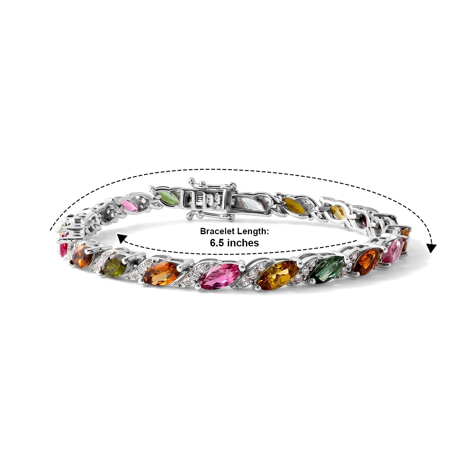 D'Joy Multi-Tourmaline and White Zircon 15.10 ctw Bracelet in Rhodium Over Sterling Silver (6.50 In)