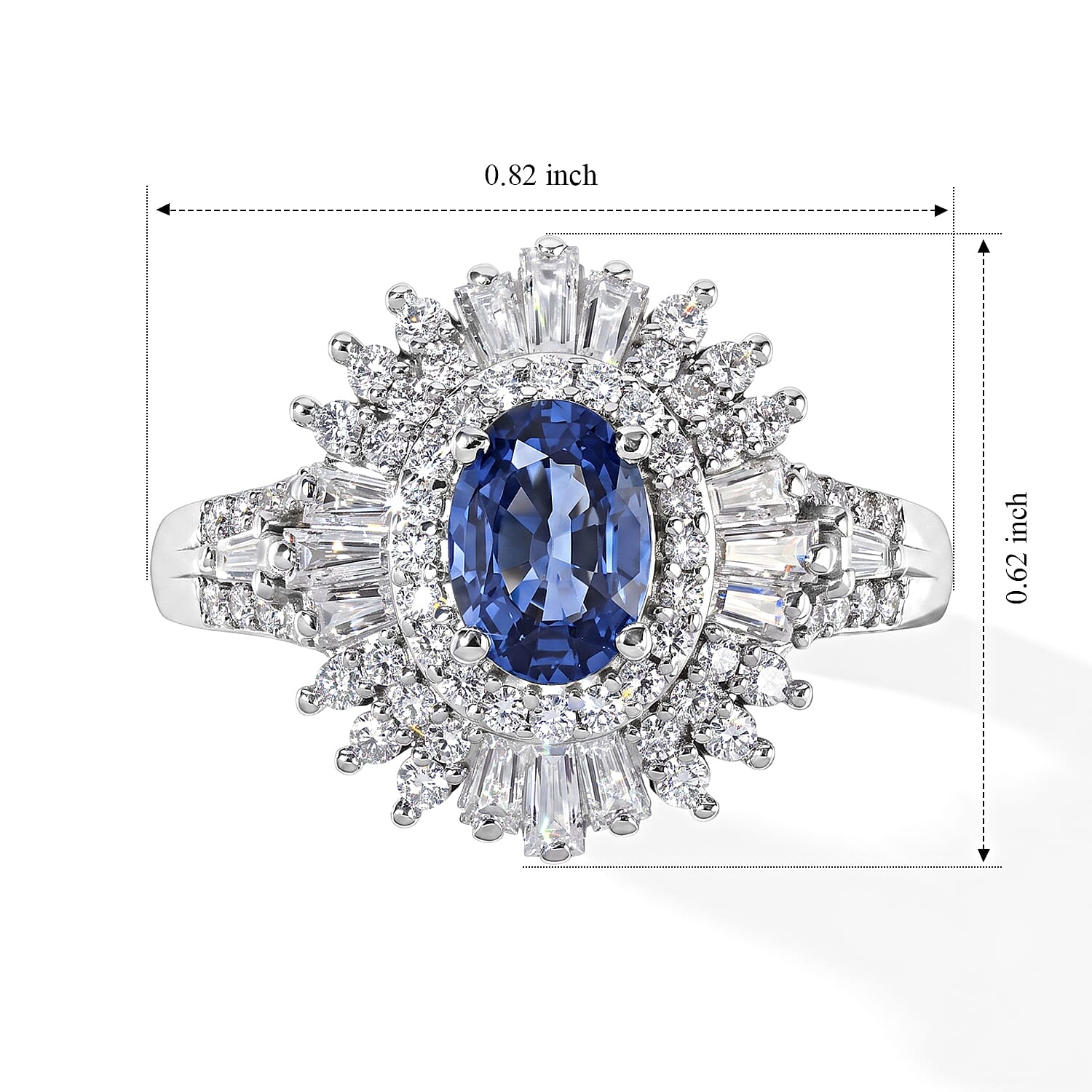 D'Joy Premium Ceylon Sapphire and Moissanite 3.00 ctw Halo Ring in Rhodium Over Sterling Silver (Size 6.0)