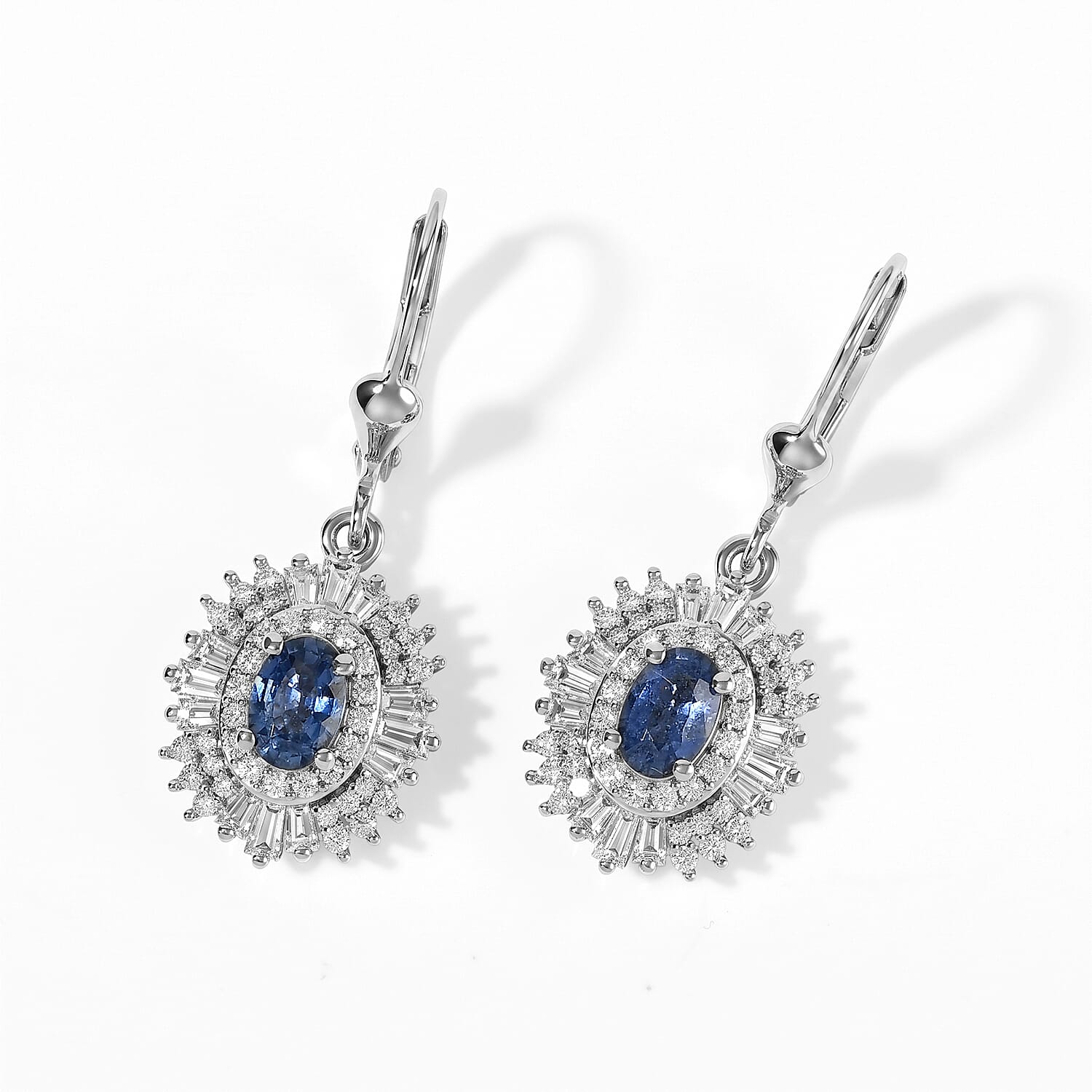 D'Joy Premium Ceylon Sapphire and Moissanite 2.30 ctw Earrings in Rhodium Over Sterling Silver