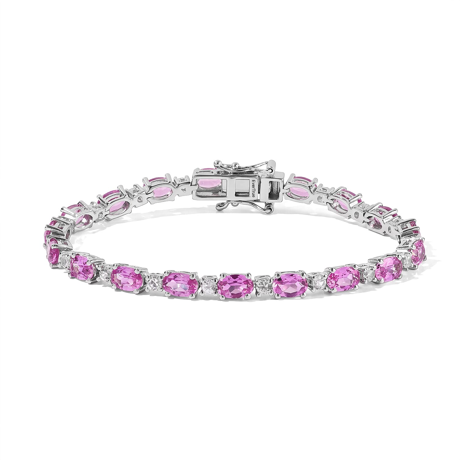 EverTrue Lab Created Pink and White Sapphire 13.30 ctw Bracelet in Platinum Bond (7.25 In)