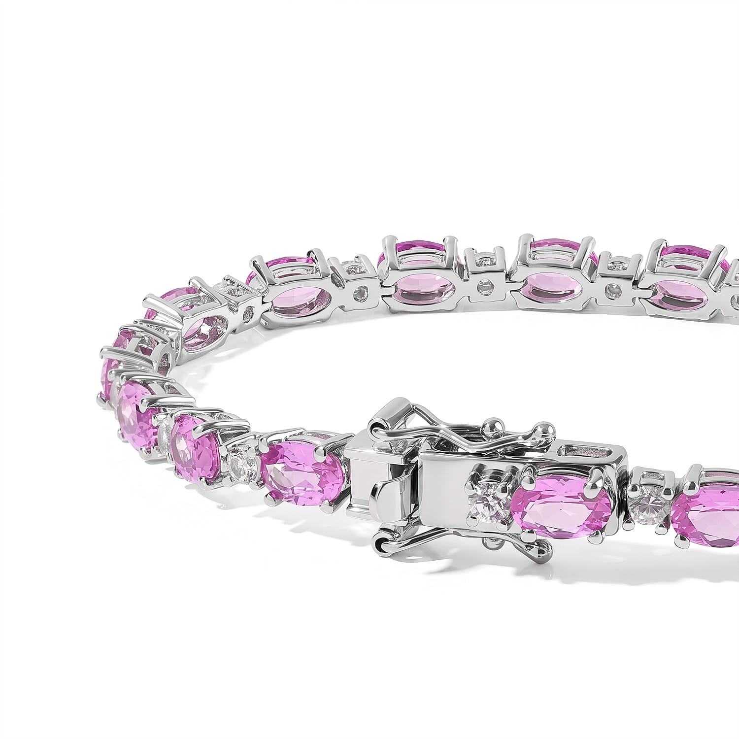 EverTrue Lab Created Pink and White Sapphire 12.00 ctw Spectrum Radiance Tennis Bracelet in Platinum Bond (6.50 In)