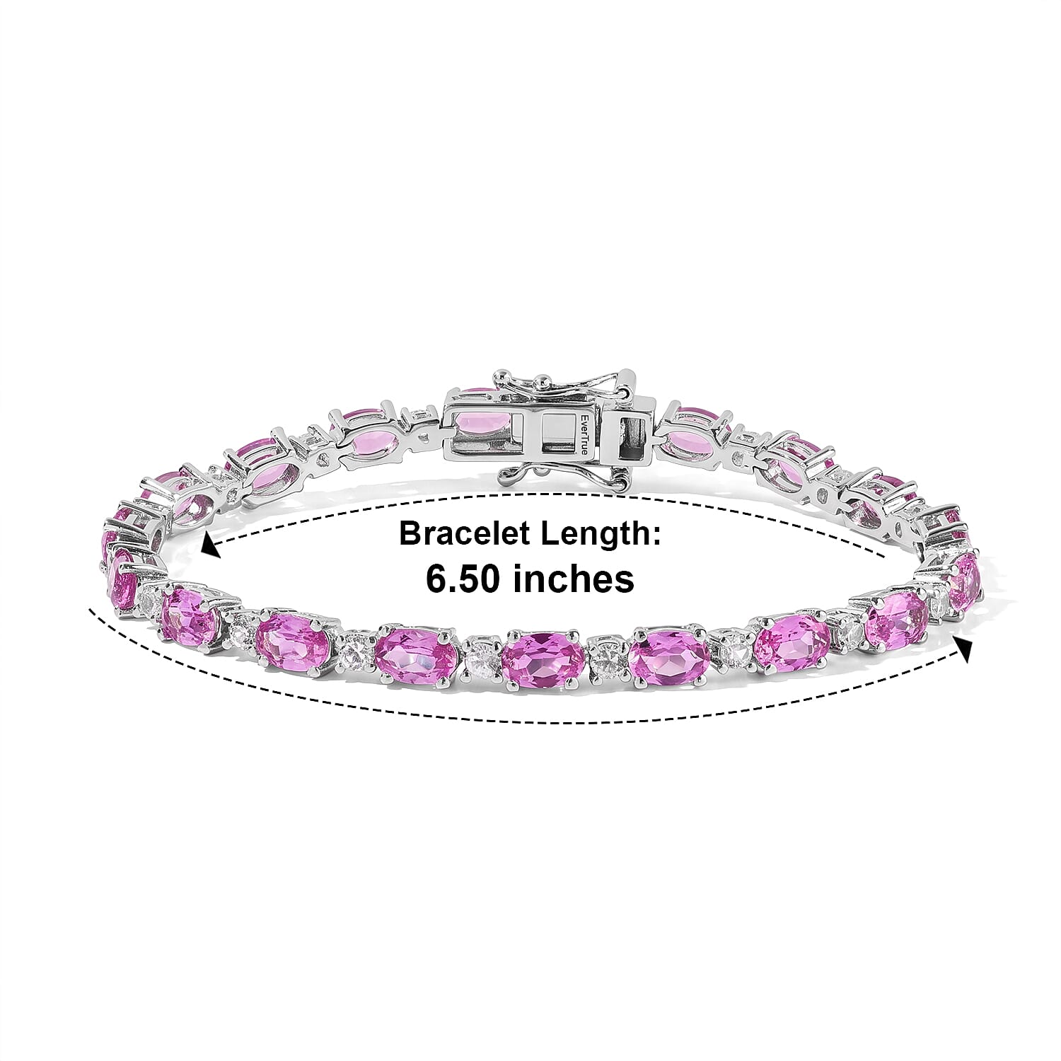 EverTrue Lab Created Pink and White Sapphire 12.00 ctw Spectrum Radiance Tennis Bracelet in Platinum Bond (6.50 In)