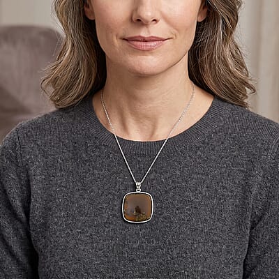 Square Flower Smoky Quartz 52.00 ctw Pendant in Silvertone