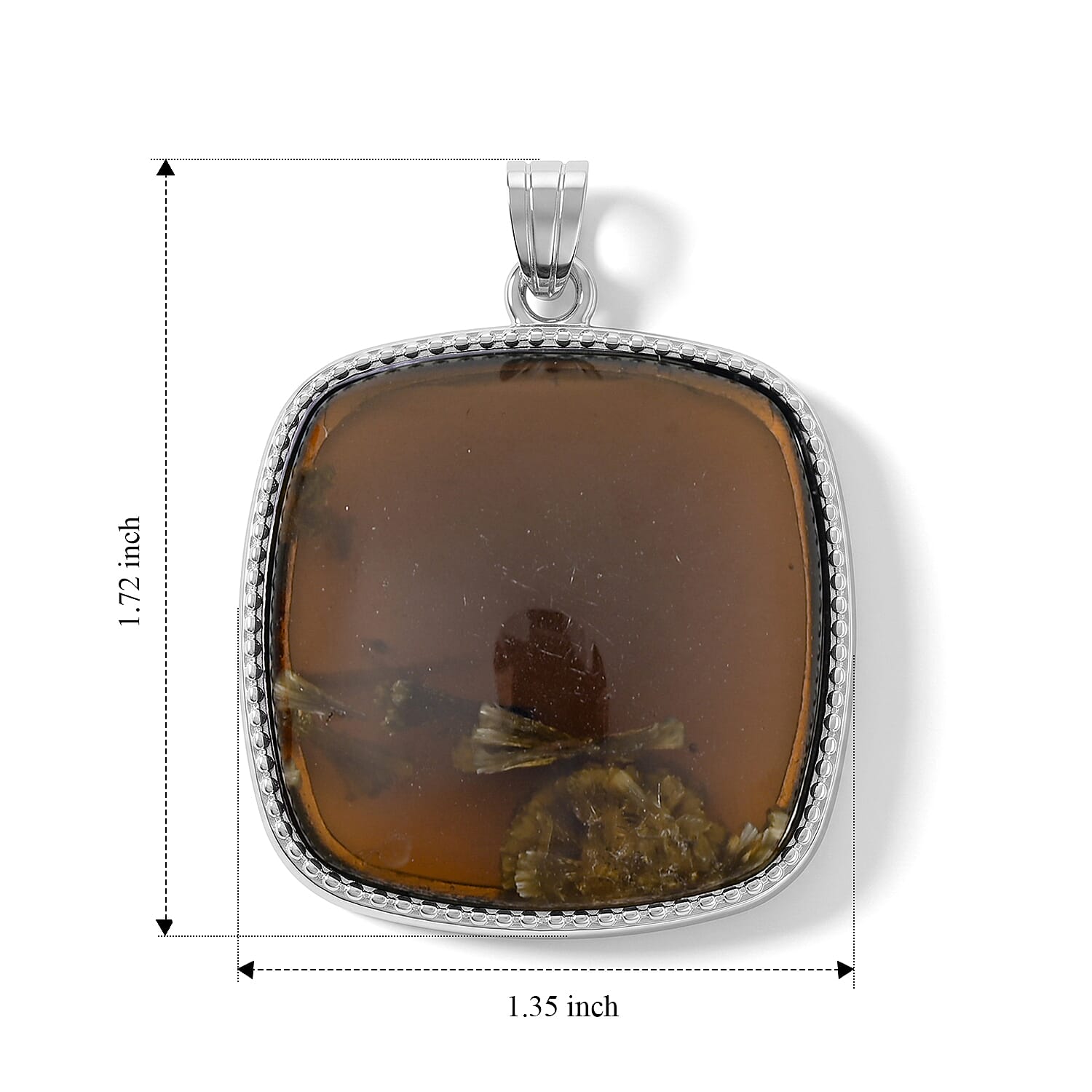 Square Flower Smoky Quartz 52.00 ctw Pendant in Silvertone