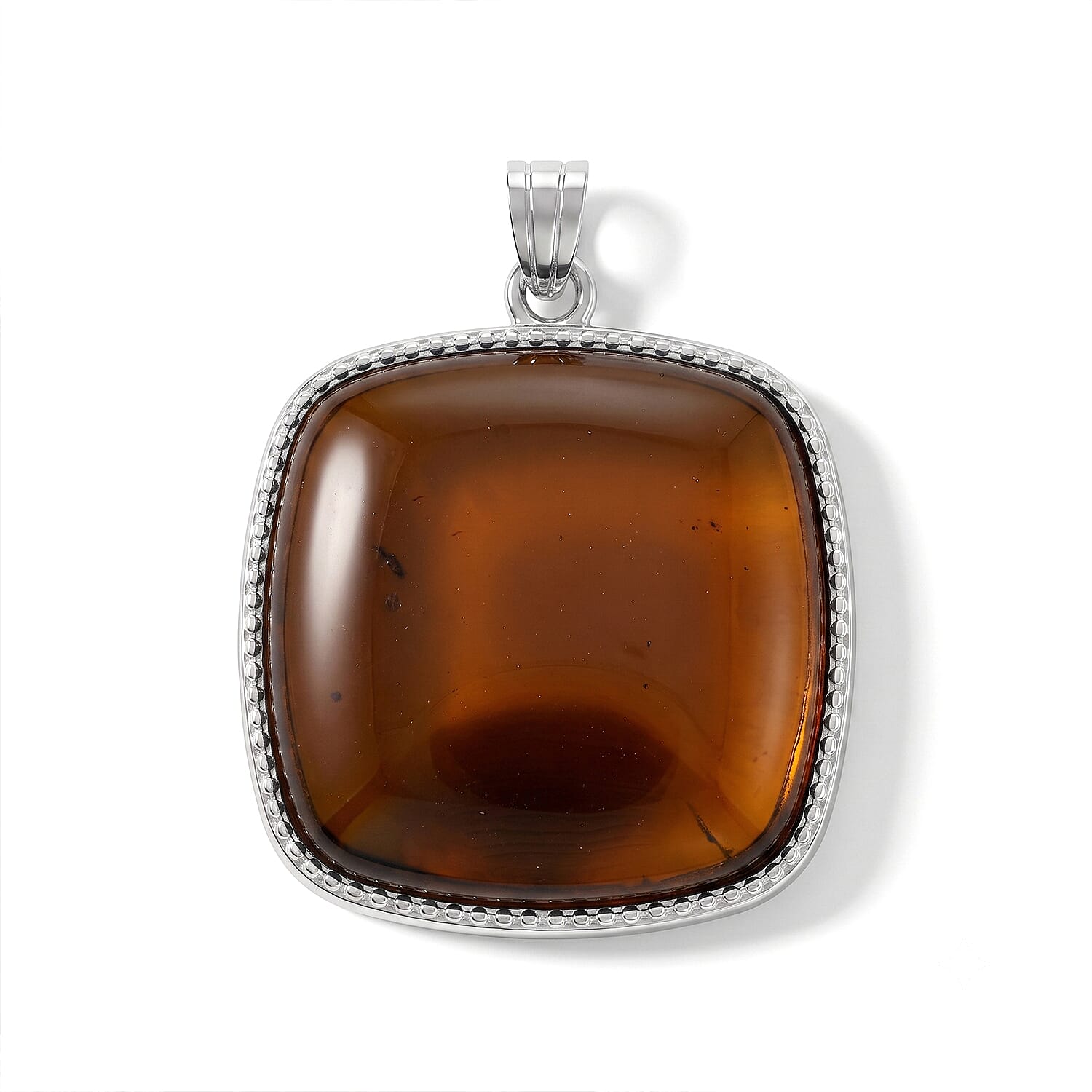 Square Smoky Quartz 52.00 ctw Pendant in Silvertone