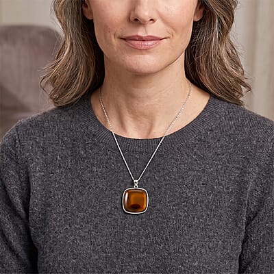 Square Smoky Quartz 52.00 ctw Pendant in Silvertone