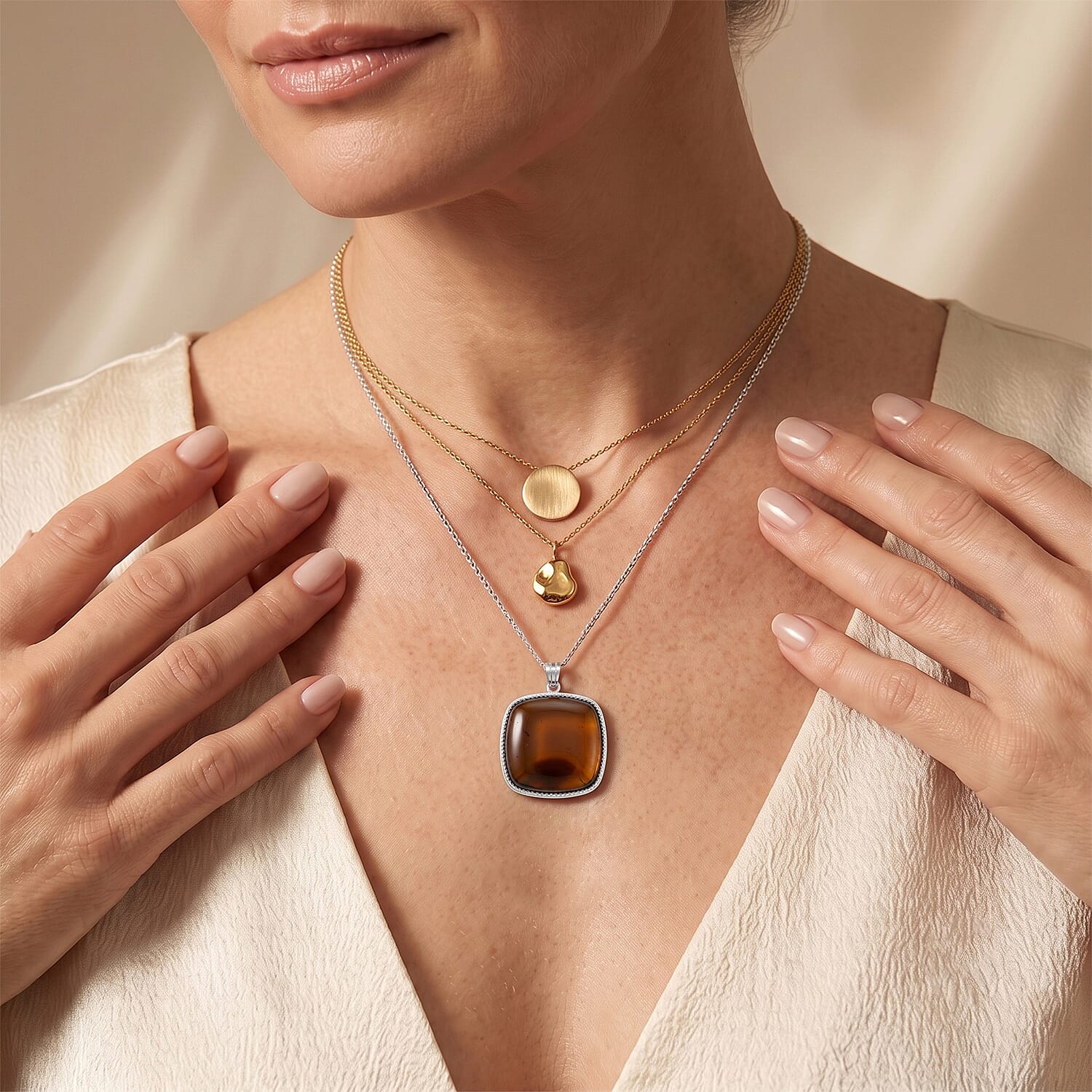 Square Smoky Quartz 52.00 ctw Pendant in Silvertone