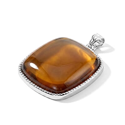 Square Smoky Quartz 52.00 ctw Pendant in Silvertone
