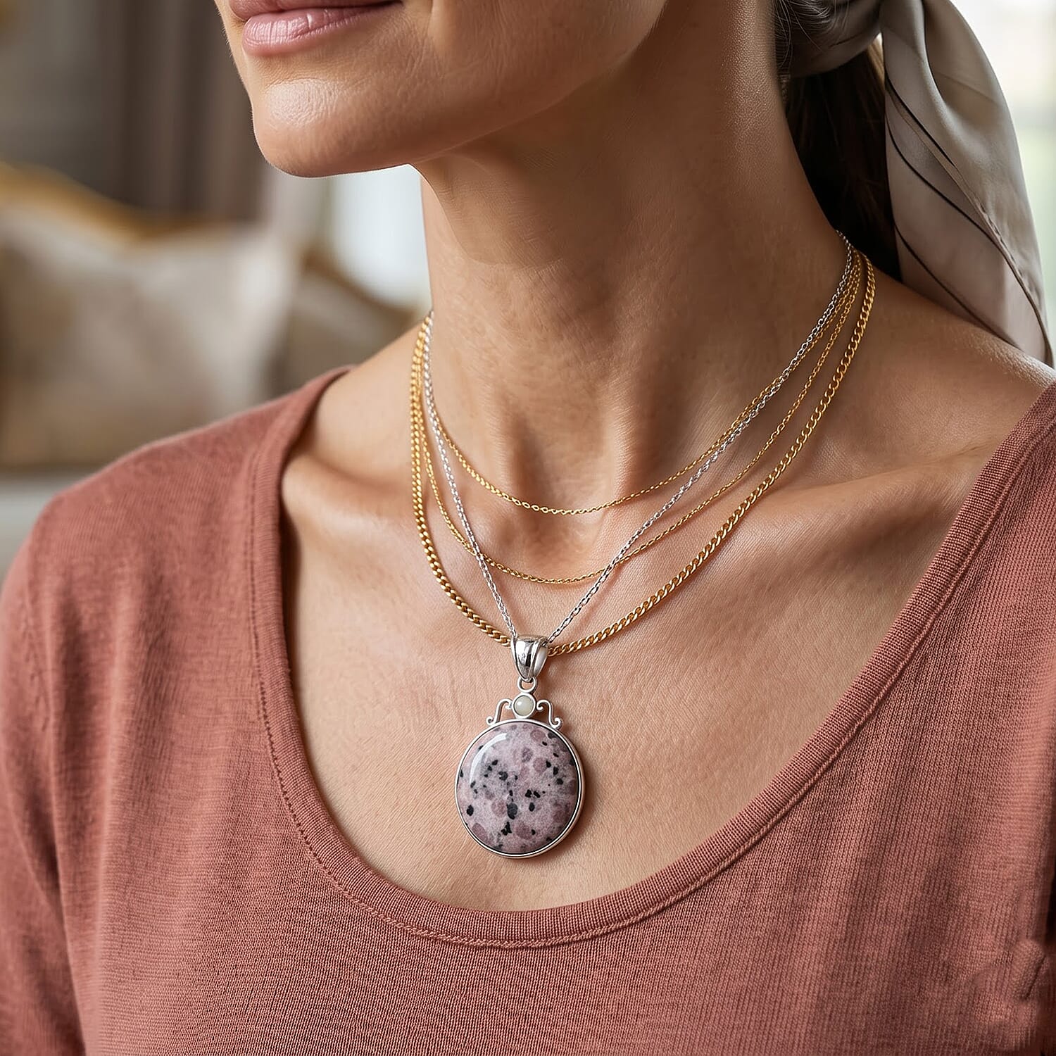 Center Stone Varies Kiwi Purple Amazonite Coyote Moon 38.00 ctw Pendant in Silvertone