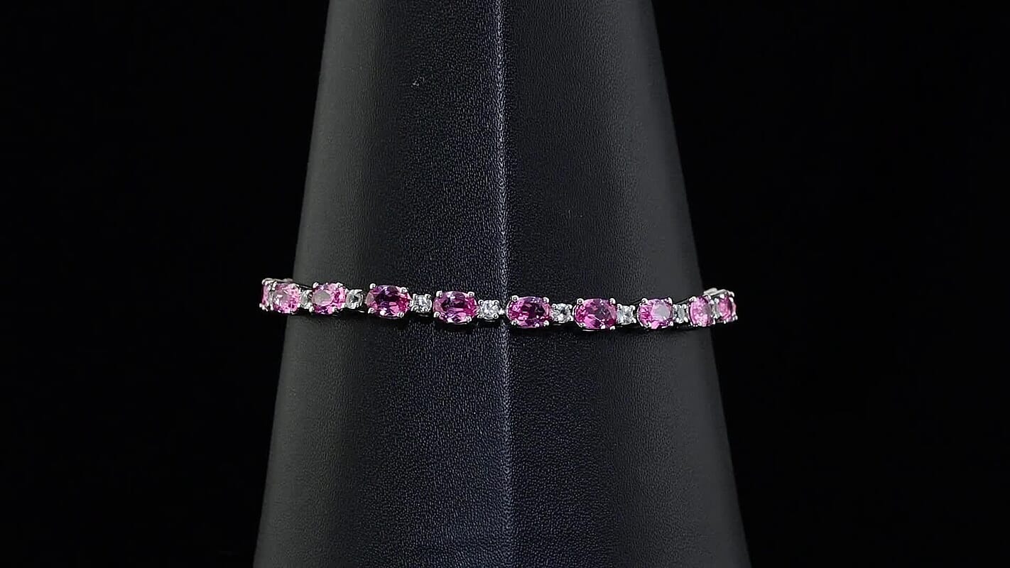 EverTrue Lab Created Pink and White Sapphire 13.30 ctw Bracelet in Platinum Bond (7.25 In)