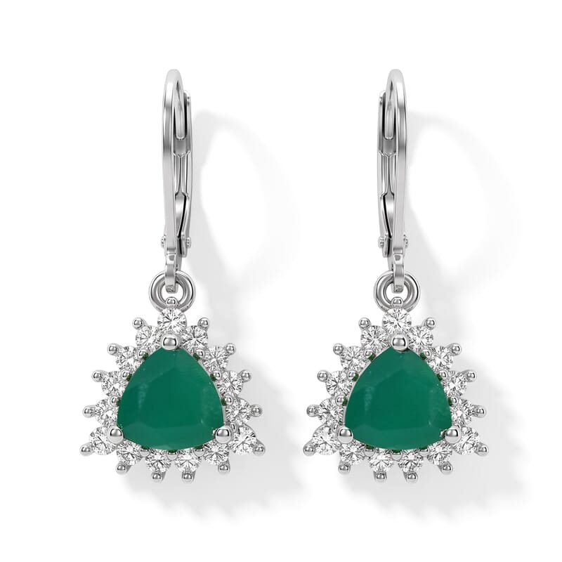 EverTrue Verde Onyx and White Zircon 3.40 ctw Verdant Trillion Halo Bloom Earrings in Platinum Bond