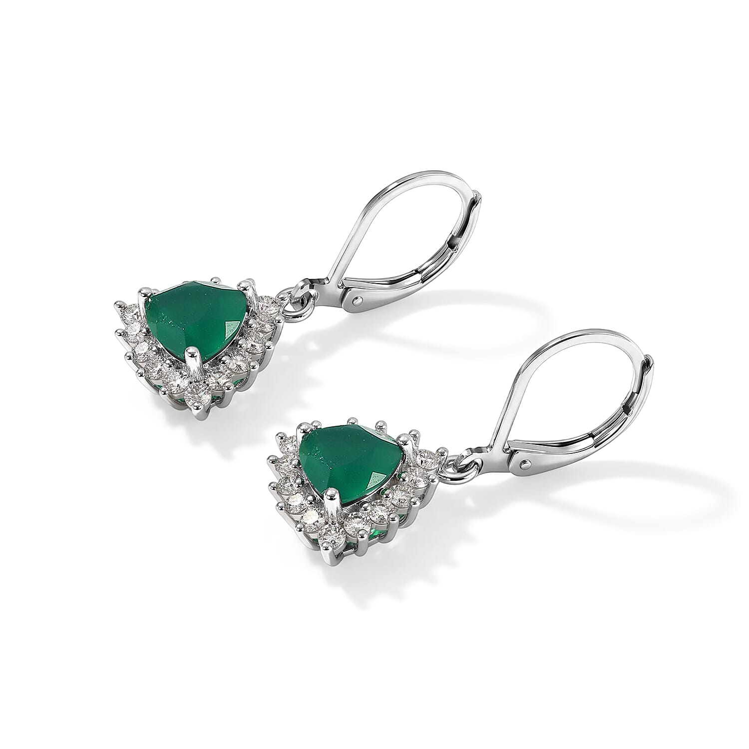 EverTrue Verde Onyx and White Zircon 3.40 ctw Verdant Trillion Halo Bloom Earrings in Platinum Bond