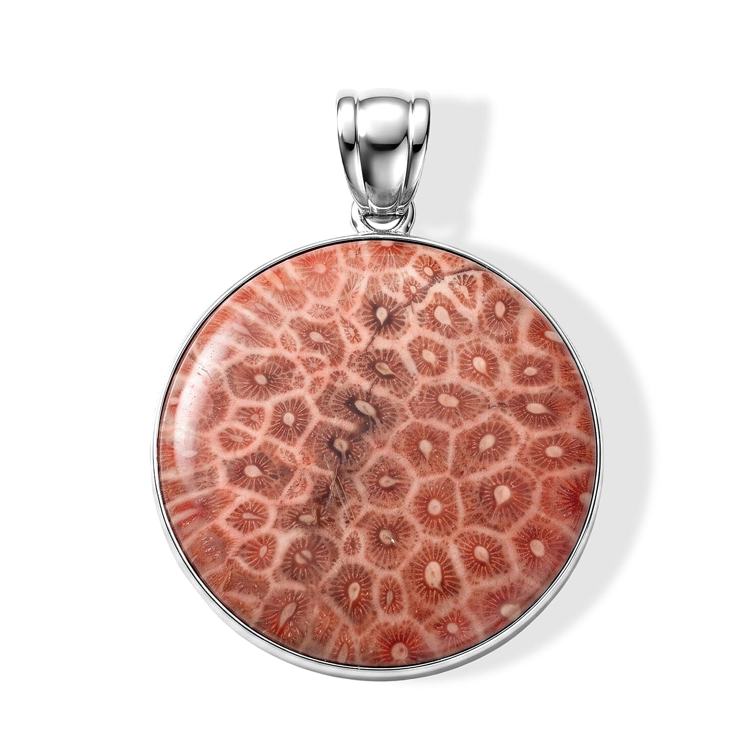 Round Red Flower Petosky 36.00 ctw Pendant in Silvertone