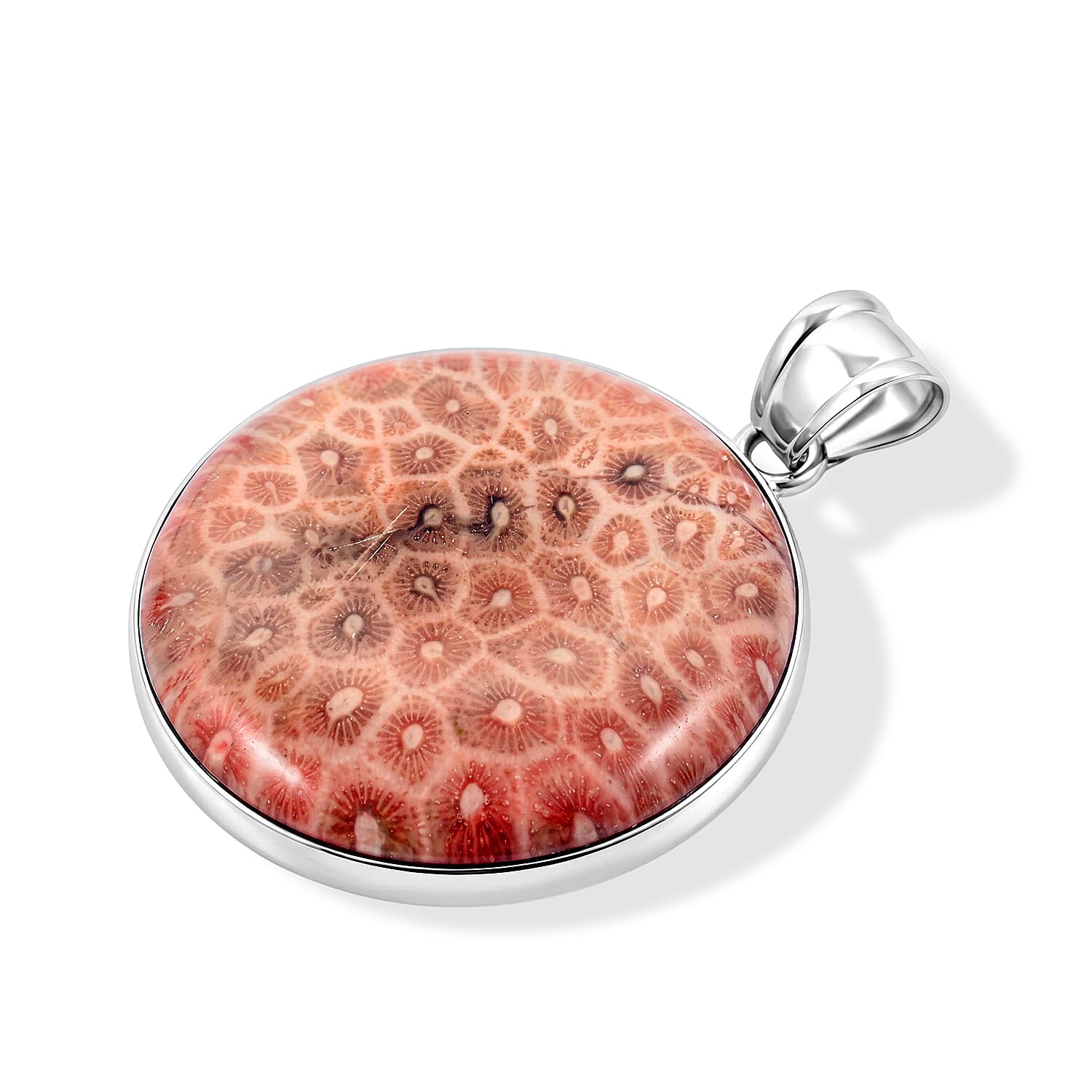 Round Red Flower Petosky 36.00 ctw Pendant in Silvertone