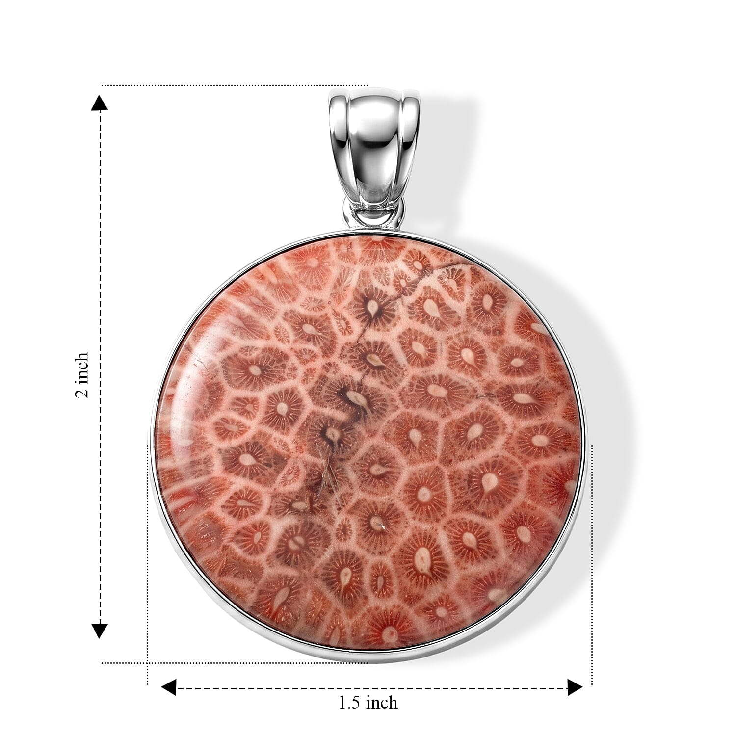 Round Red Flower Petosky 36.00 ctw Pendant in Silvertone