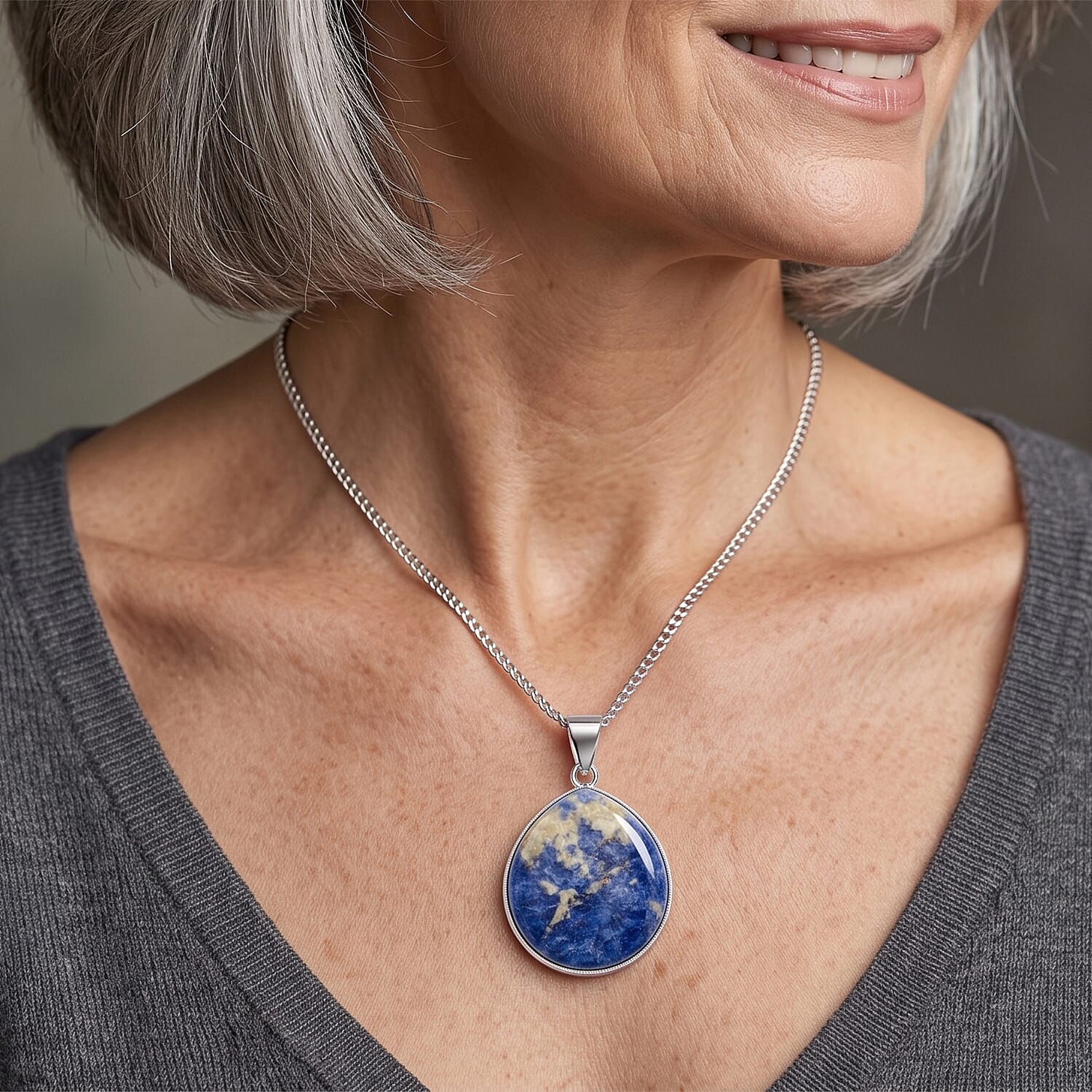 Sodalite 20.00 ctw Drop Pendant in Silvertone