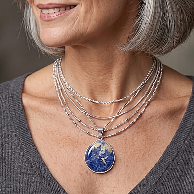 Sodalite 20.00 ctw Drop Pendant in Silvertone
