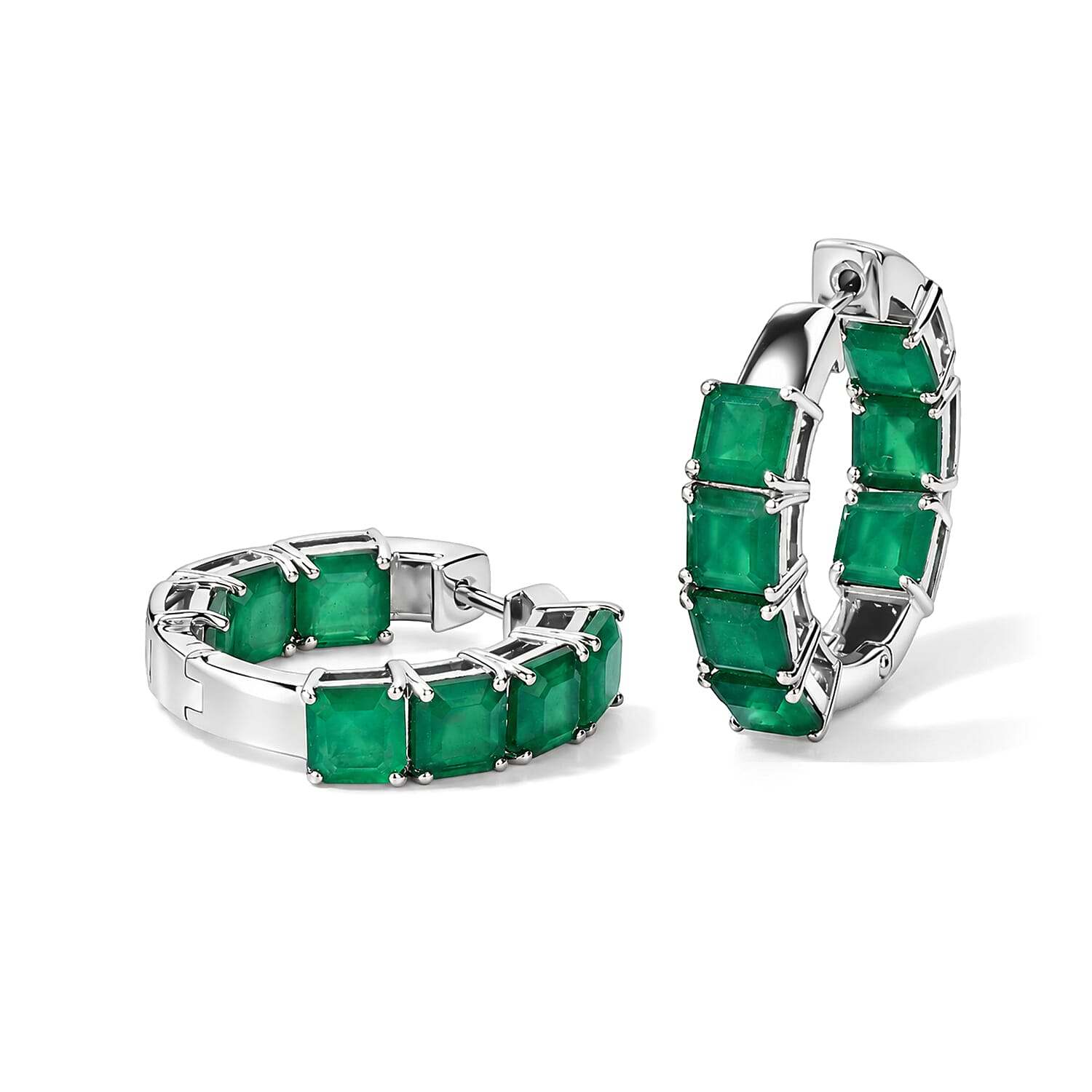 EverTrue Verde Onyx 13.65 ctw Hoop Earrings in Platinum Bond
