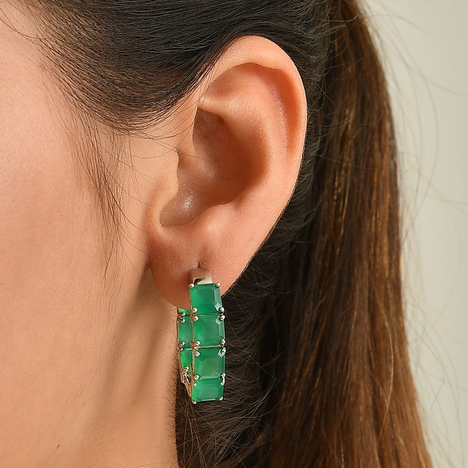 EverTrue Verde Onyx 13.65 ctw Garden Vine Hoop Earrings in Platinum Bond