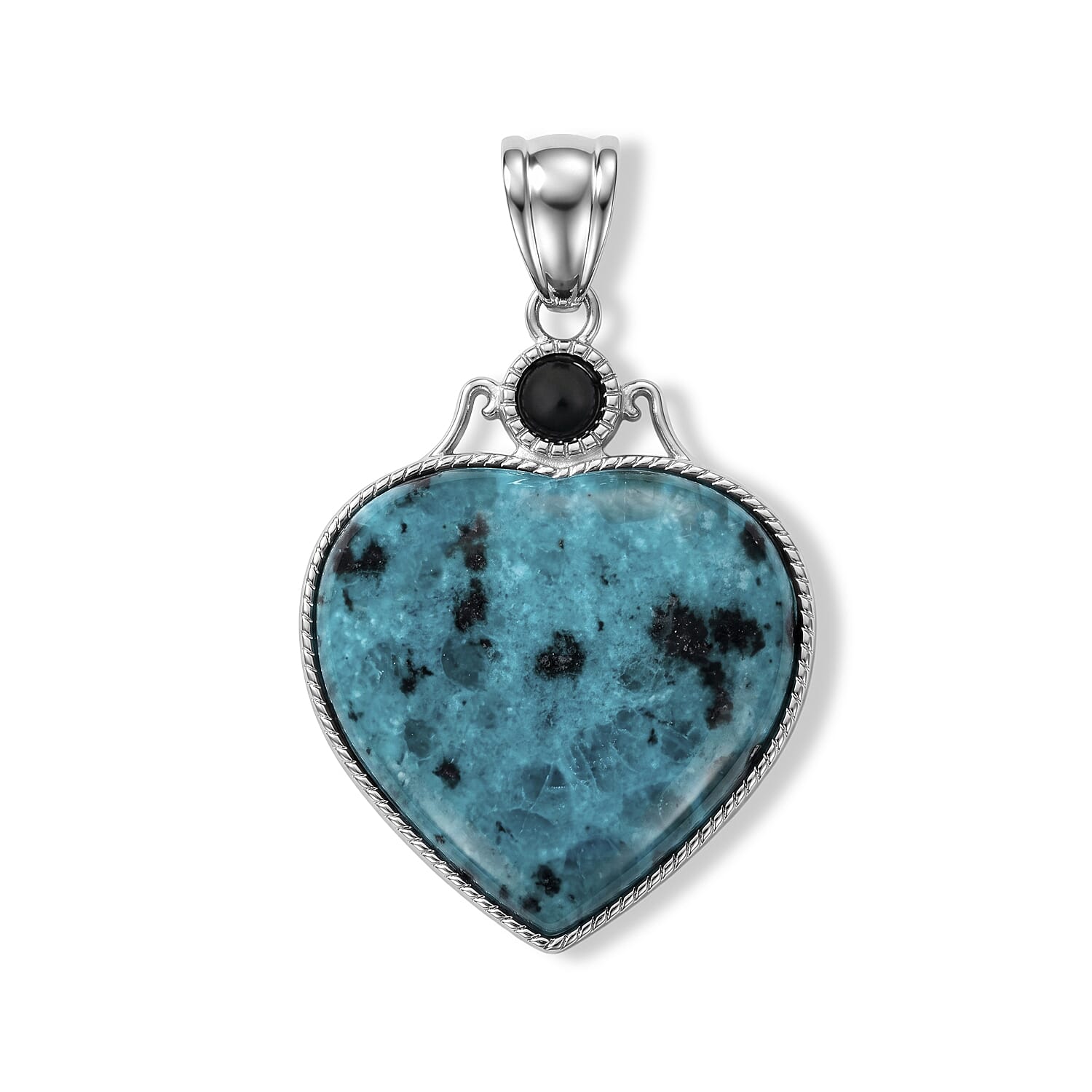 Center Stone Varies Heart Love Aqua Quartz 32.00 ctw Pendant in Silvertone