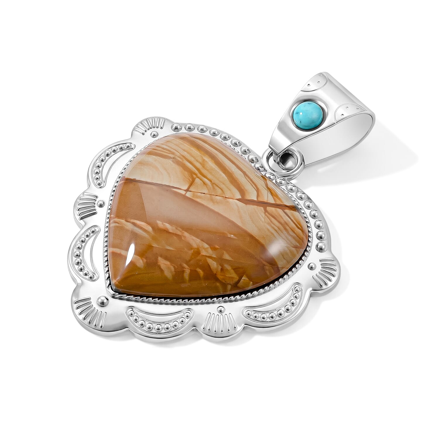 Center Stone Varies Heart Scenic Jasper 32.00 ctw Pendant in Silvertone