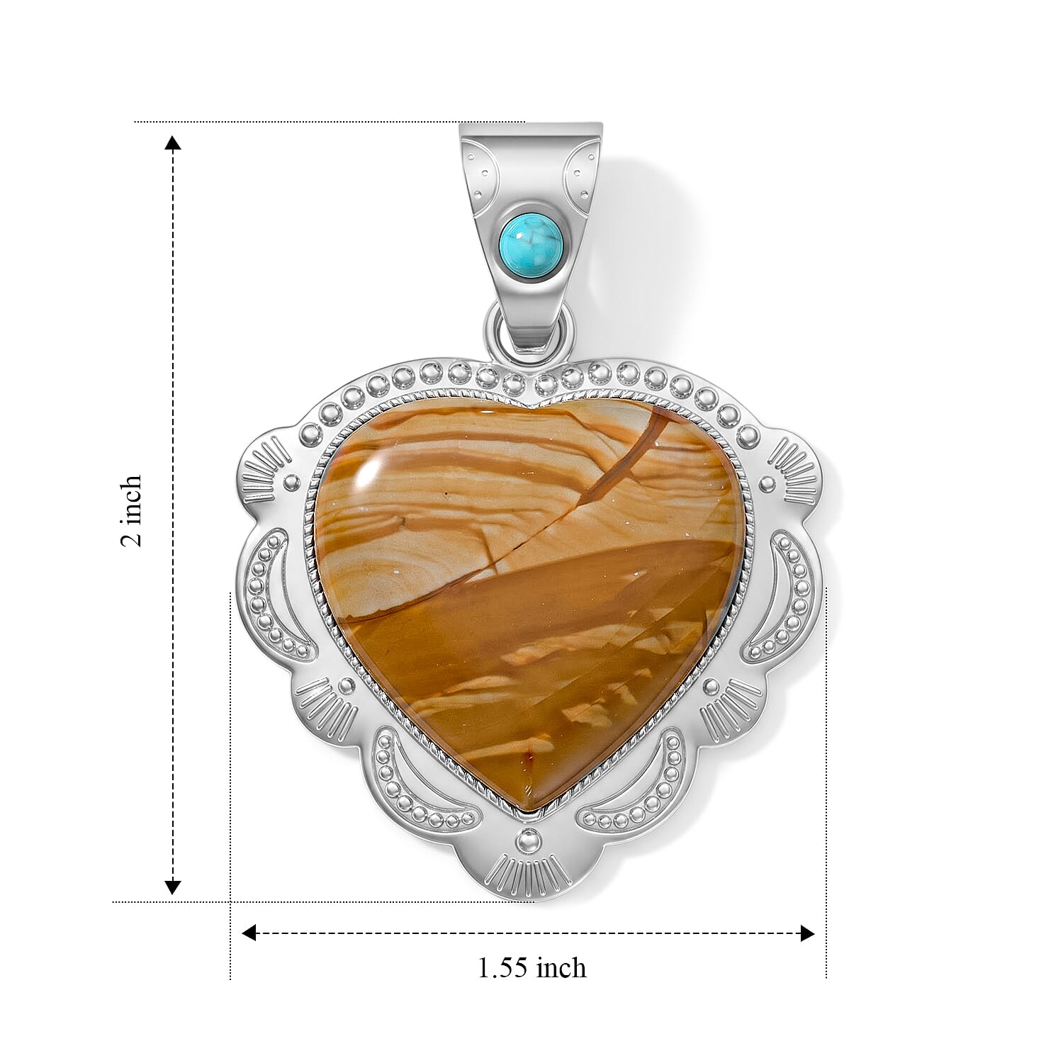 Center Stone Varies Heart Scenic Jasper 32.00 ctw Pendant in Silvertone